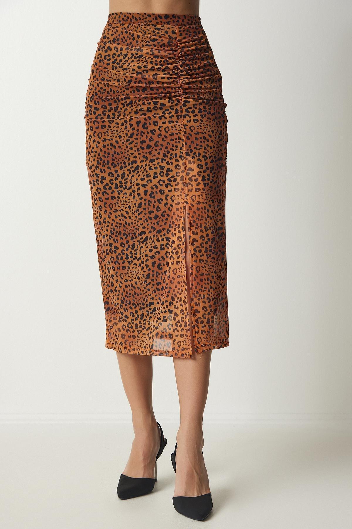 Orange Patterned Pleated Chiffon Skirt, , large image number 4