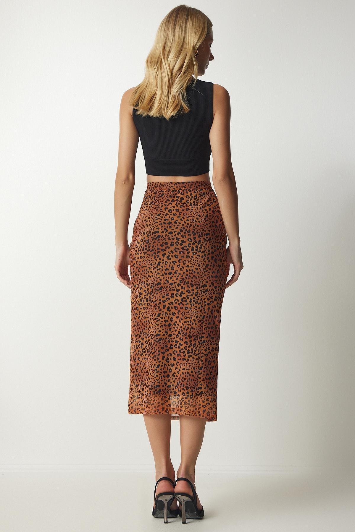 Orange Patterned Pleated Chiffon Skirt, , large image number 5