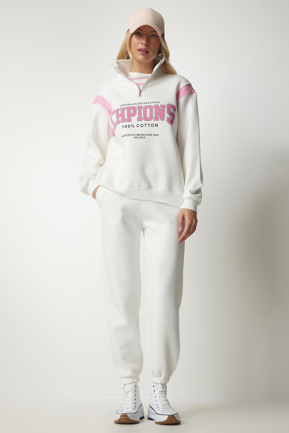 Ecru Zippered Printed Raspberry Tracksuit Set, Ecru, large image number 0