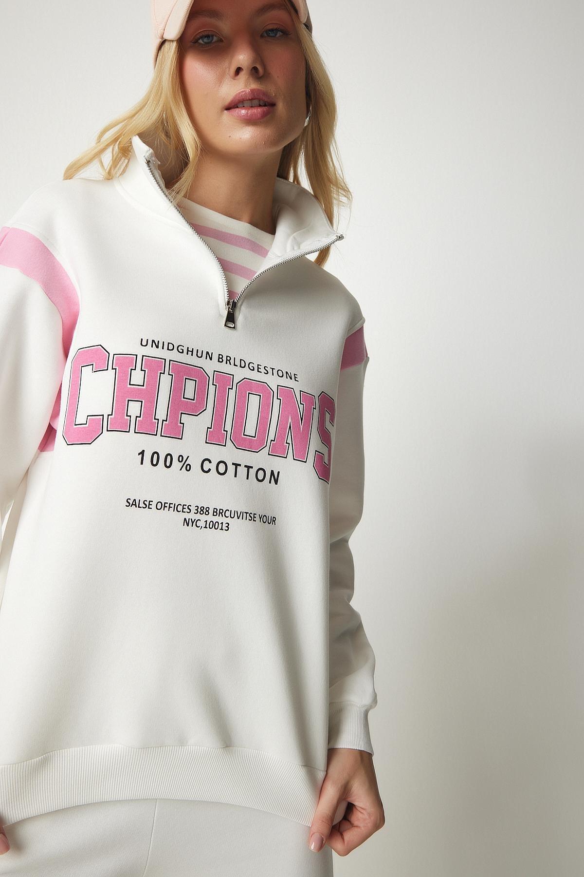 Ecru Zippered Printed Raspberry Tracksuit Set, Ecru, large image number 3