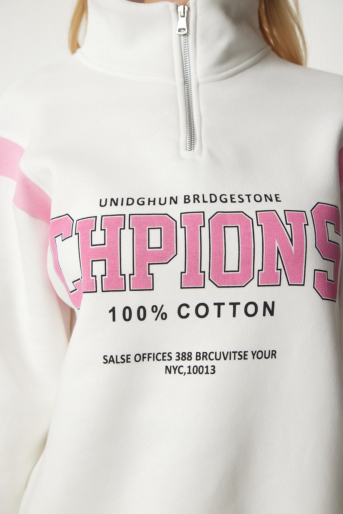 Ecru Zippered Printed Raspberry Tracksuit Set, Ecru, large image number 4