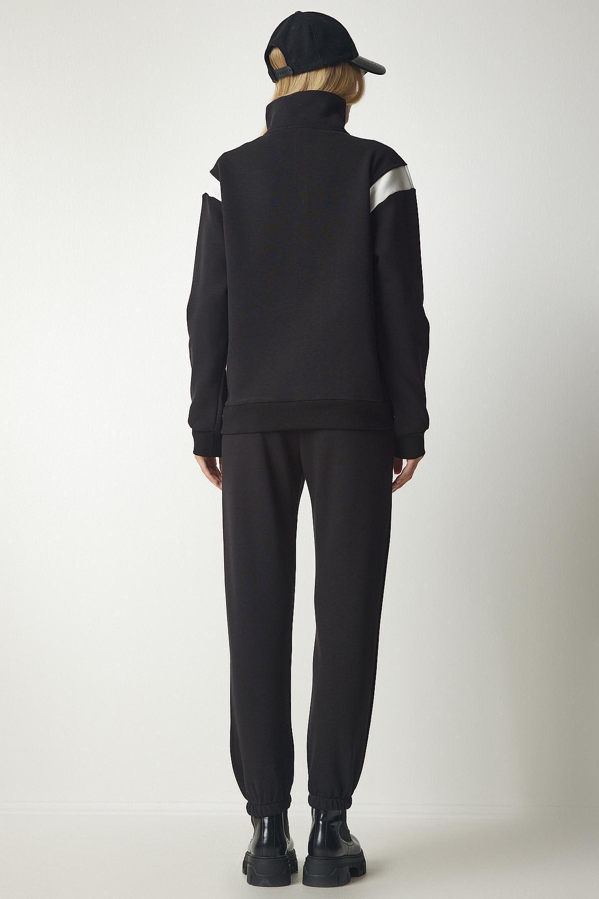 Black Zippered Printed Shark Tracksuit Set, BLACK, large image number 1