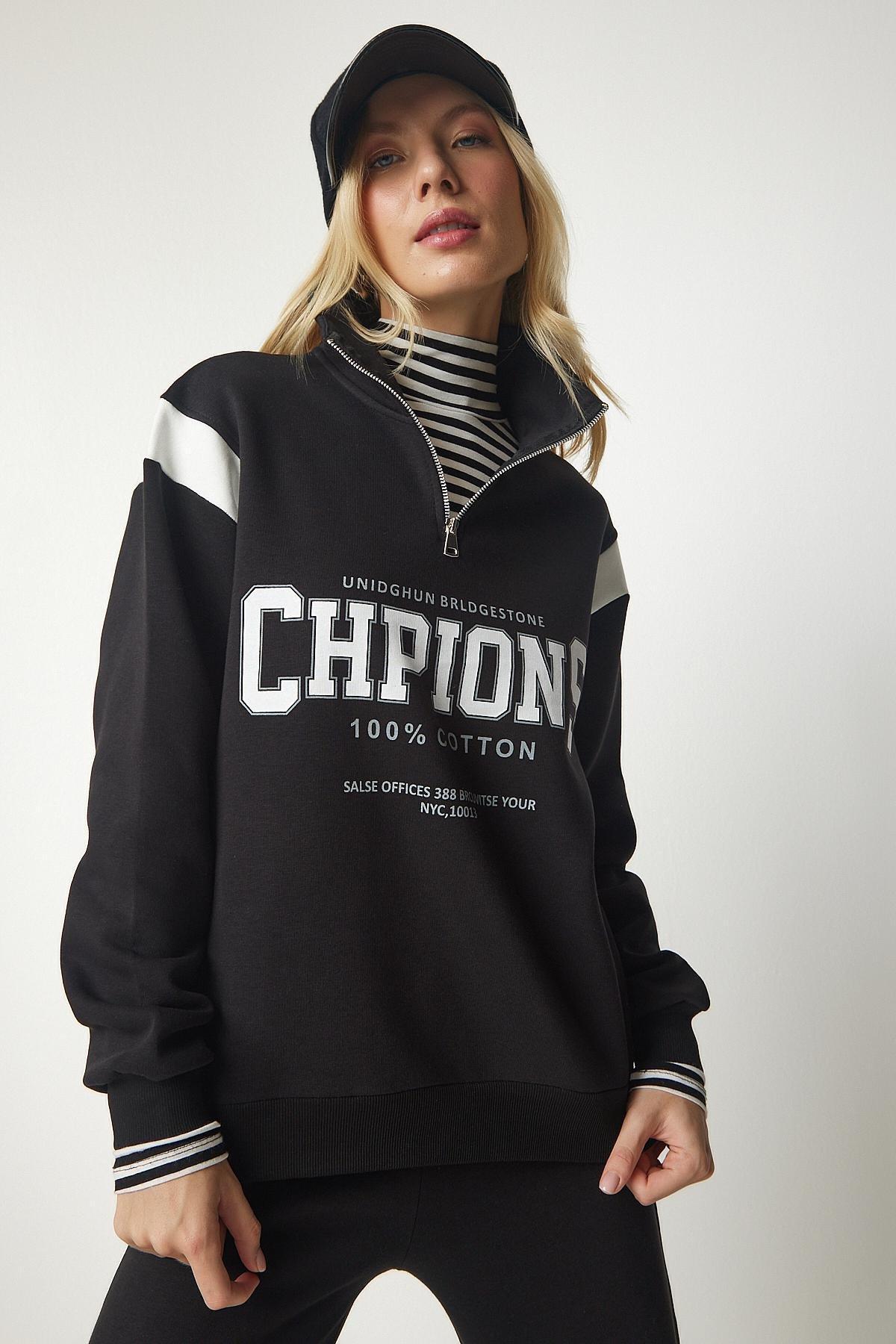 Black Zippered Printed Shark Tracksuit Set, BLACK, large image number 4