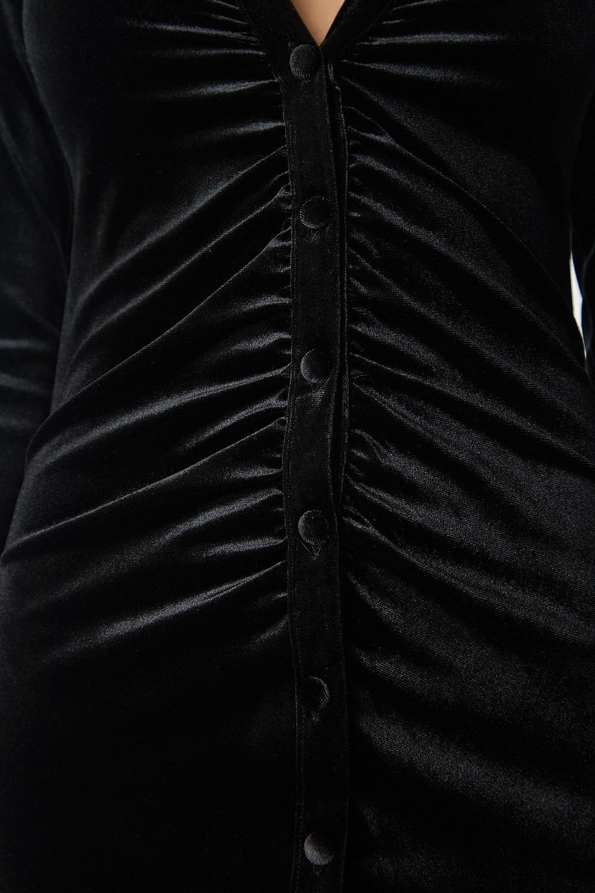 Black Gathered Mini Dress, BLACK, large image number 4