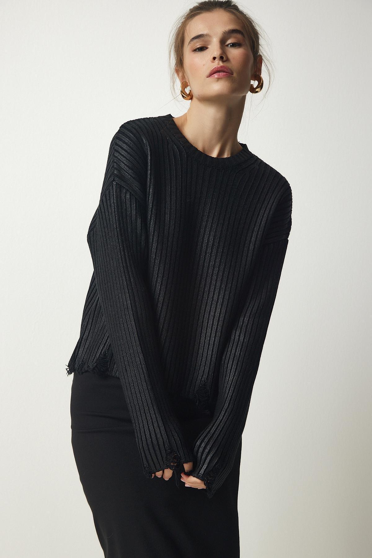 Black Ripped Detail Knitwear Sweater, , large image number 2