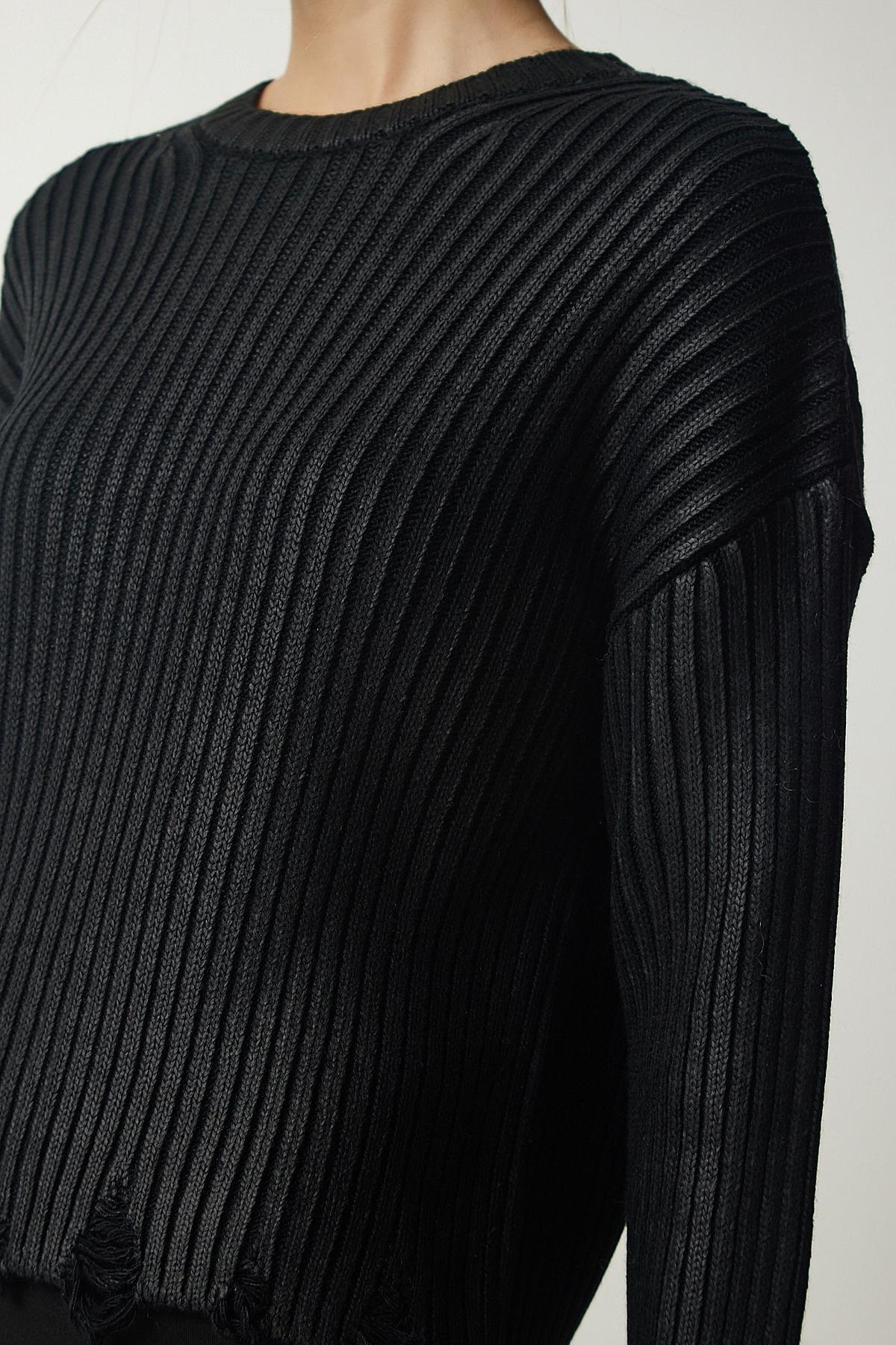 Black Ripped Detail Knitwear Sweater, , large image number 3