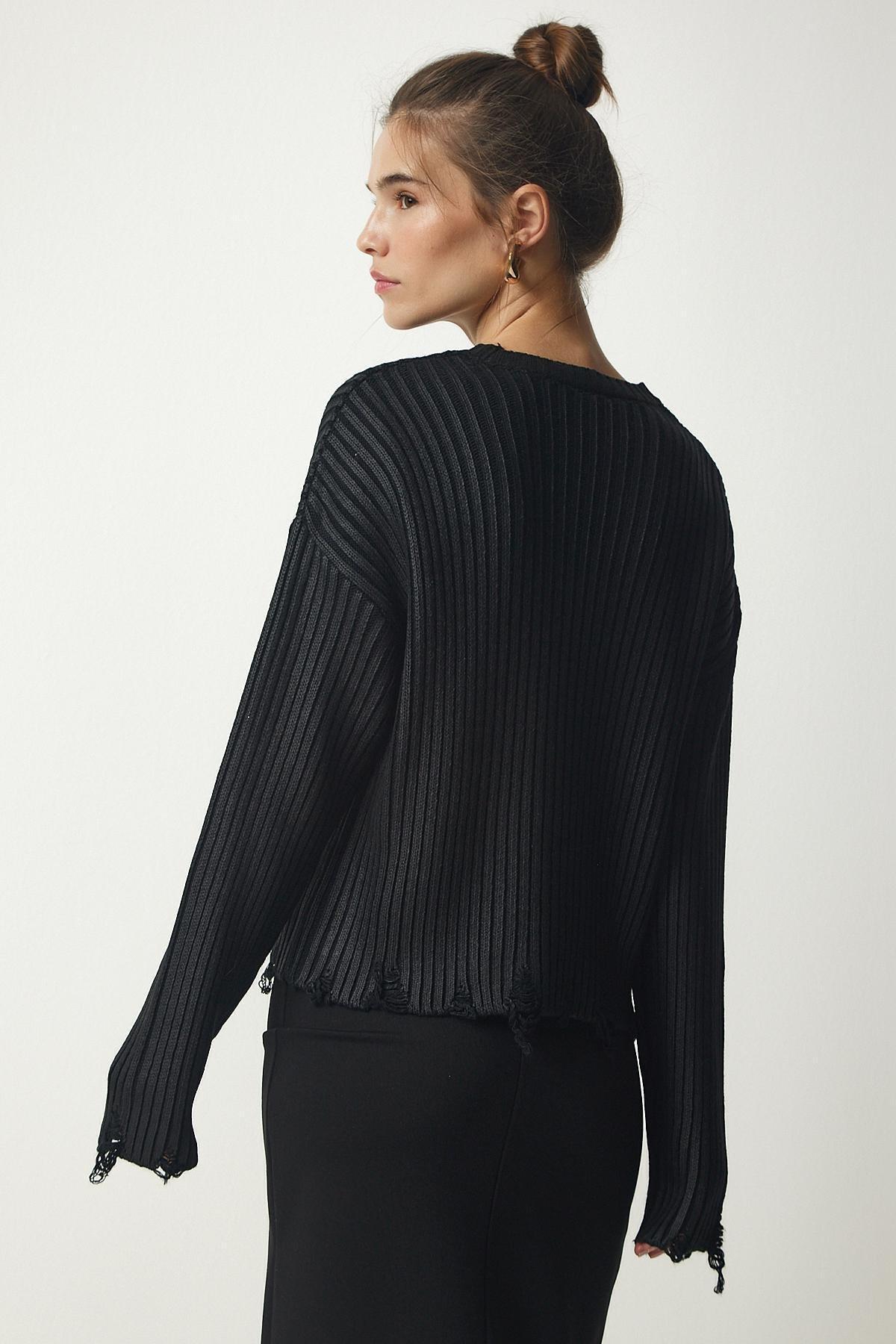 Black Ripped Detail Knitwear Sweater, , large image number 4