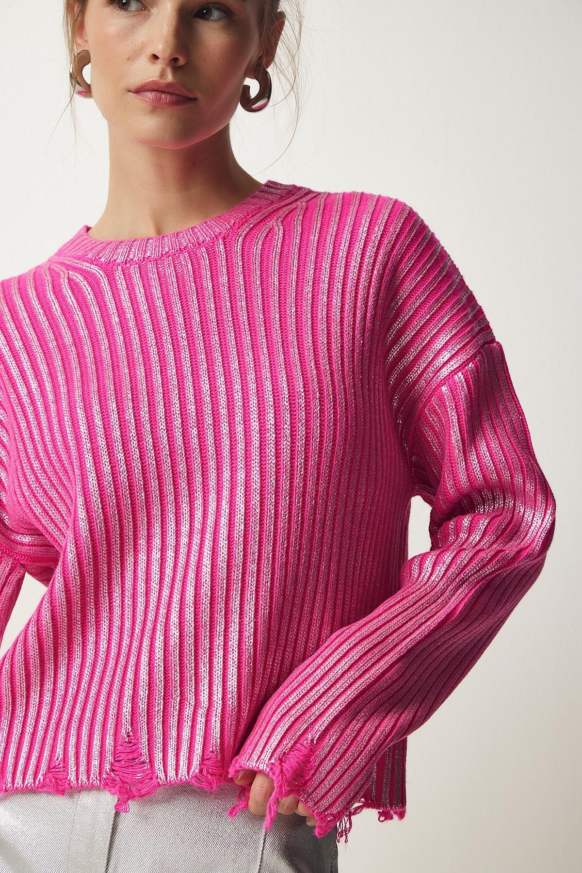 Pink Ripped Detail Knitwear Sweater, , large image number 3