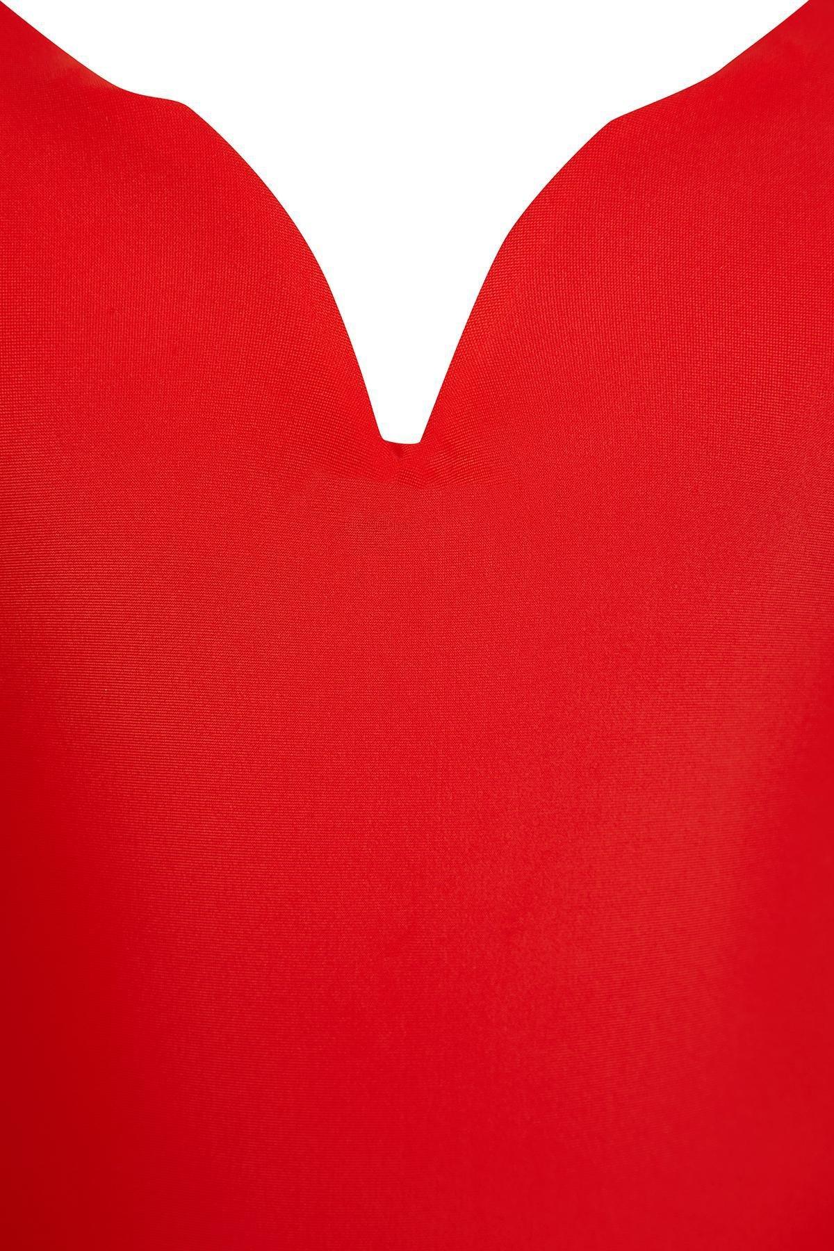 بدلة سباحة بفتحة رقبة V، أحمر, C101_4819, large image number 4