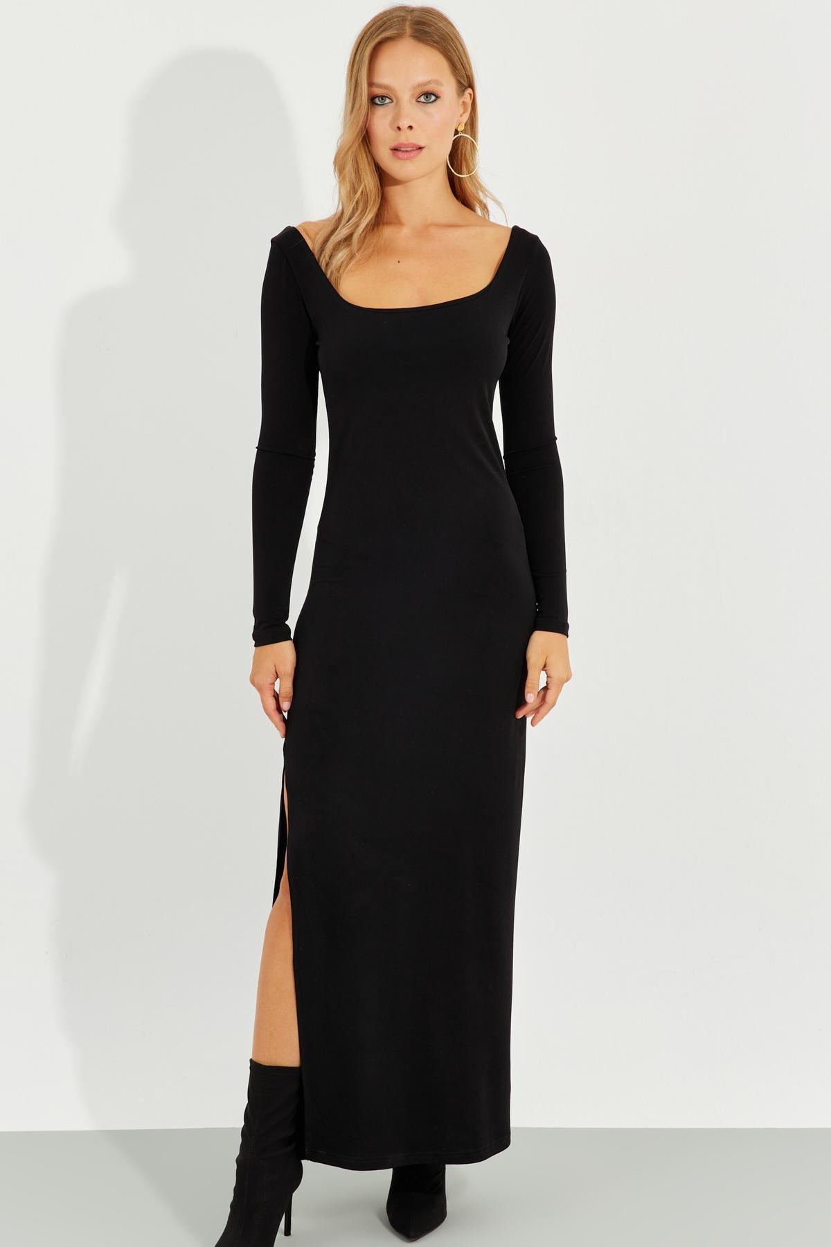 Black Slit Maxi Dress, , large image number 1