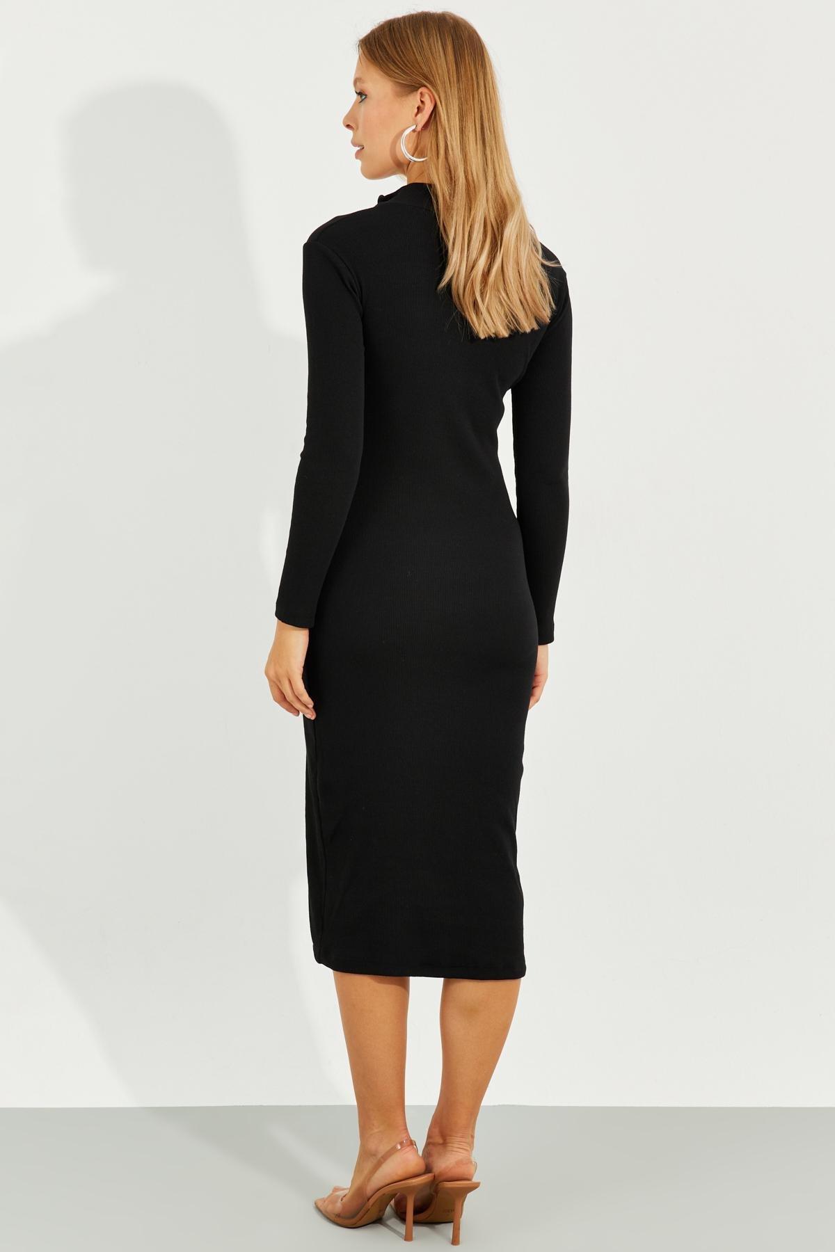 Black Front Zippered Camisole Midi Dress, , large image number 7