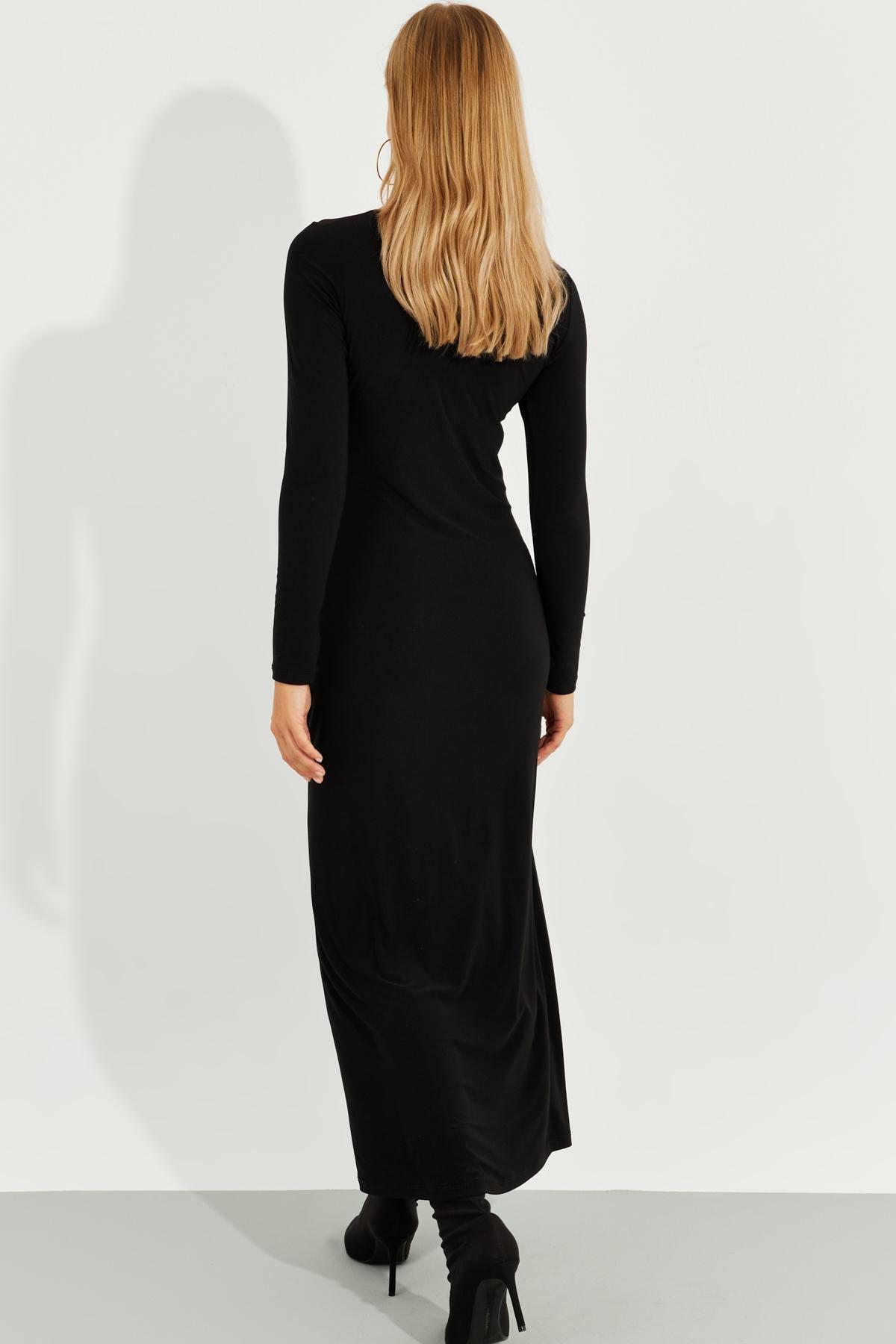 Black Buckled Wraparound Maxi Dress, BLACK, large image number 6