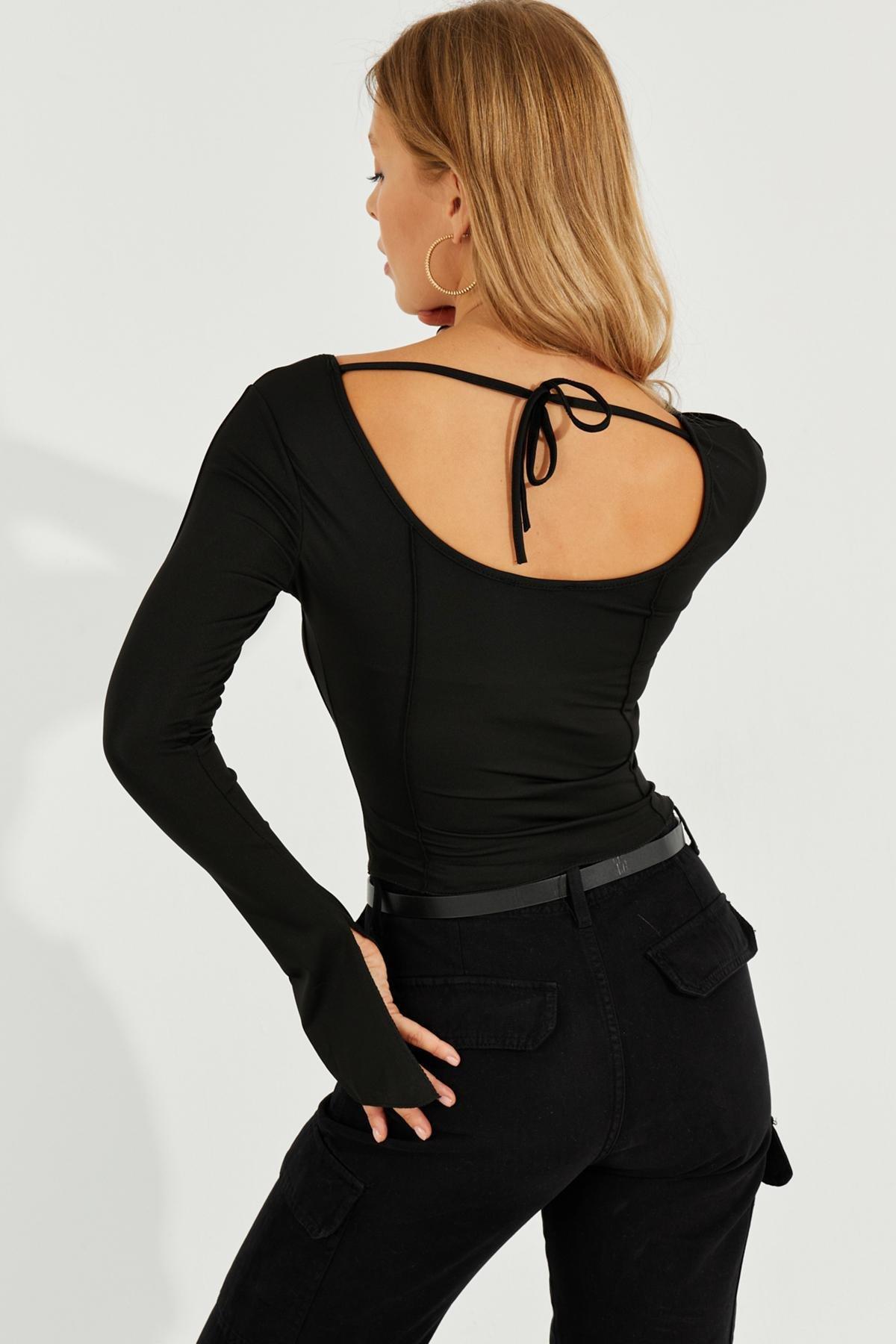 Black Plain Crop Blouse CG302, , large image number 4