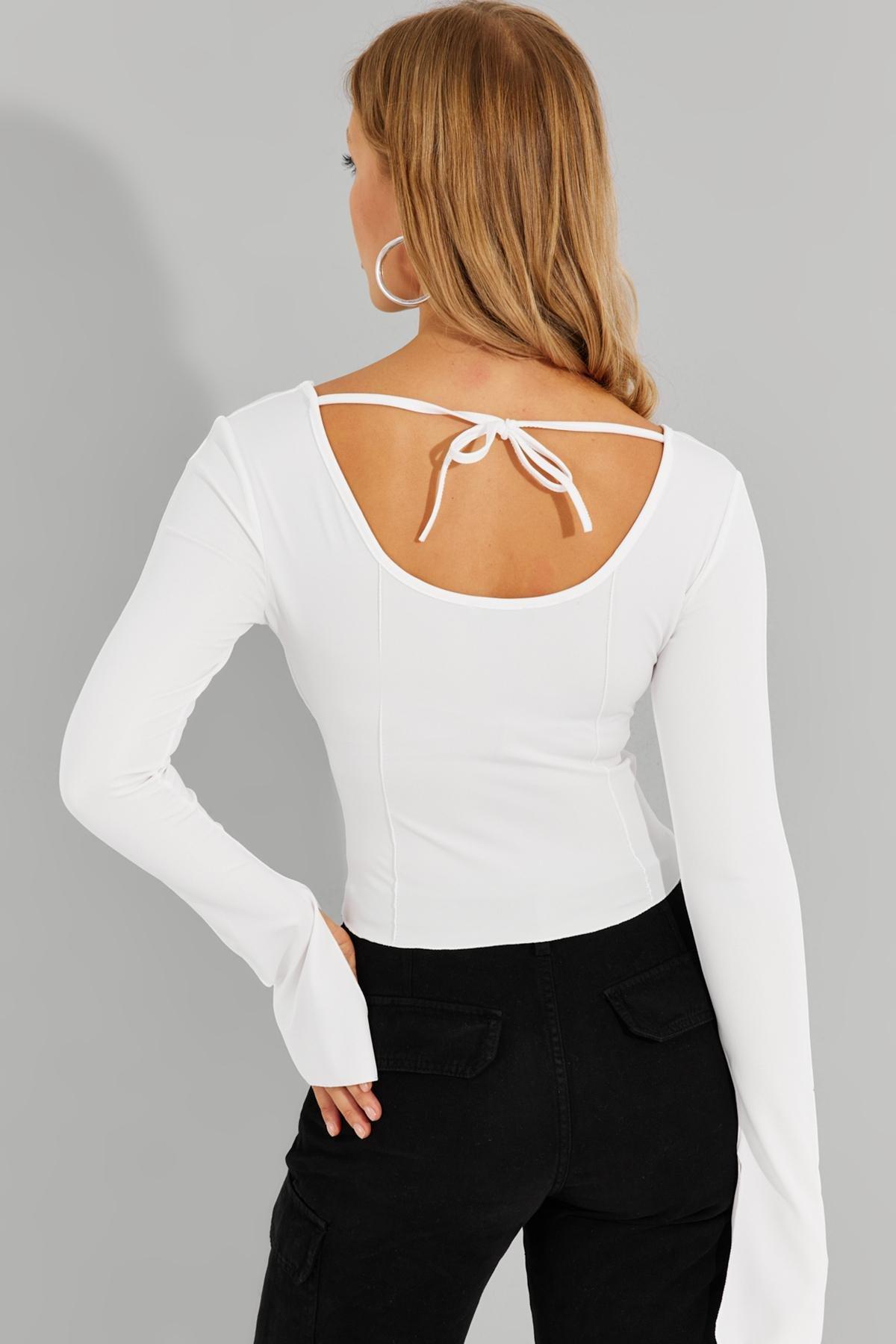 White Crop Blouse, , large image number 3