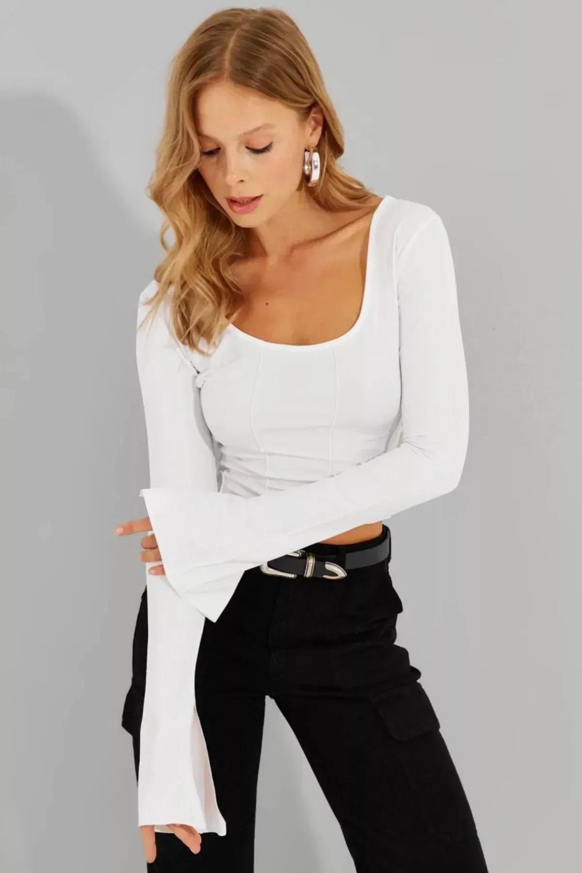 White Crop Blouse, , large image number 6
