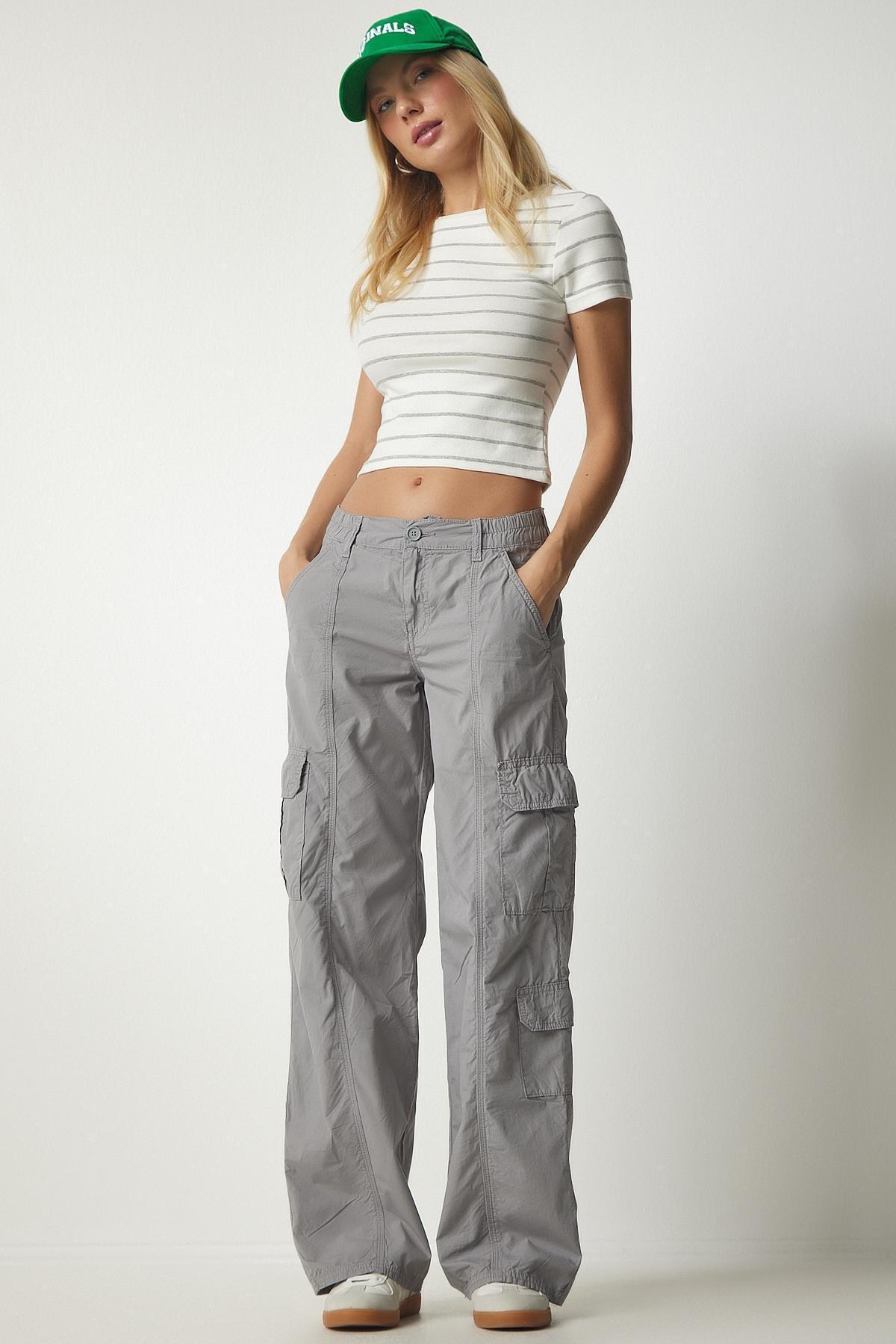 Gray Slim Pocket Cargo Pants With Pocket, C101_1653, large image number 2