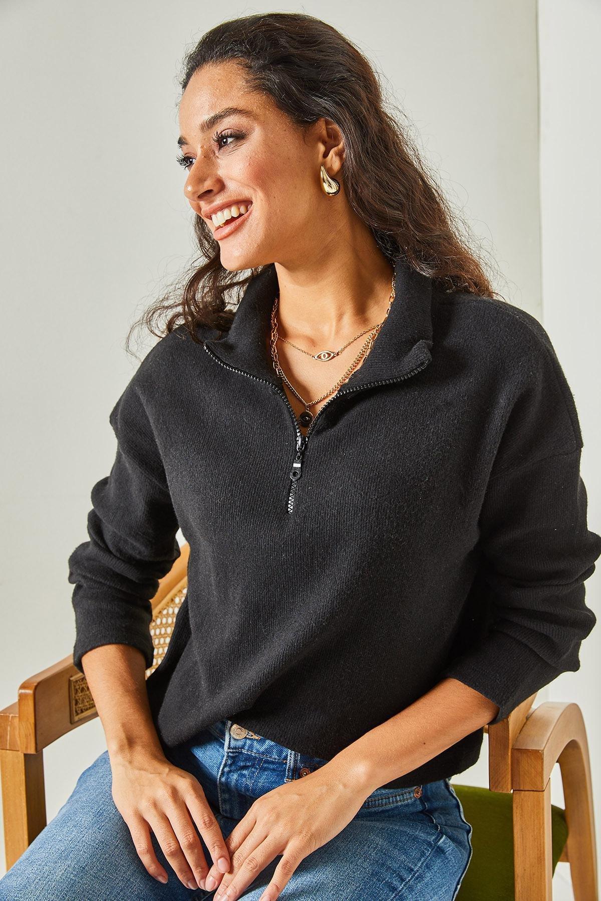 سترة بياقة عالية بملمس بارز، أسود, , large image number 1
