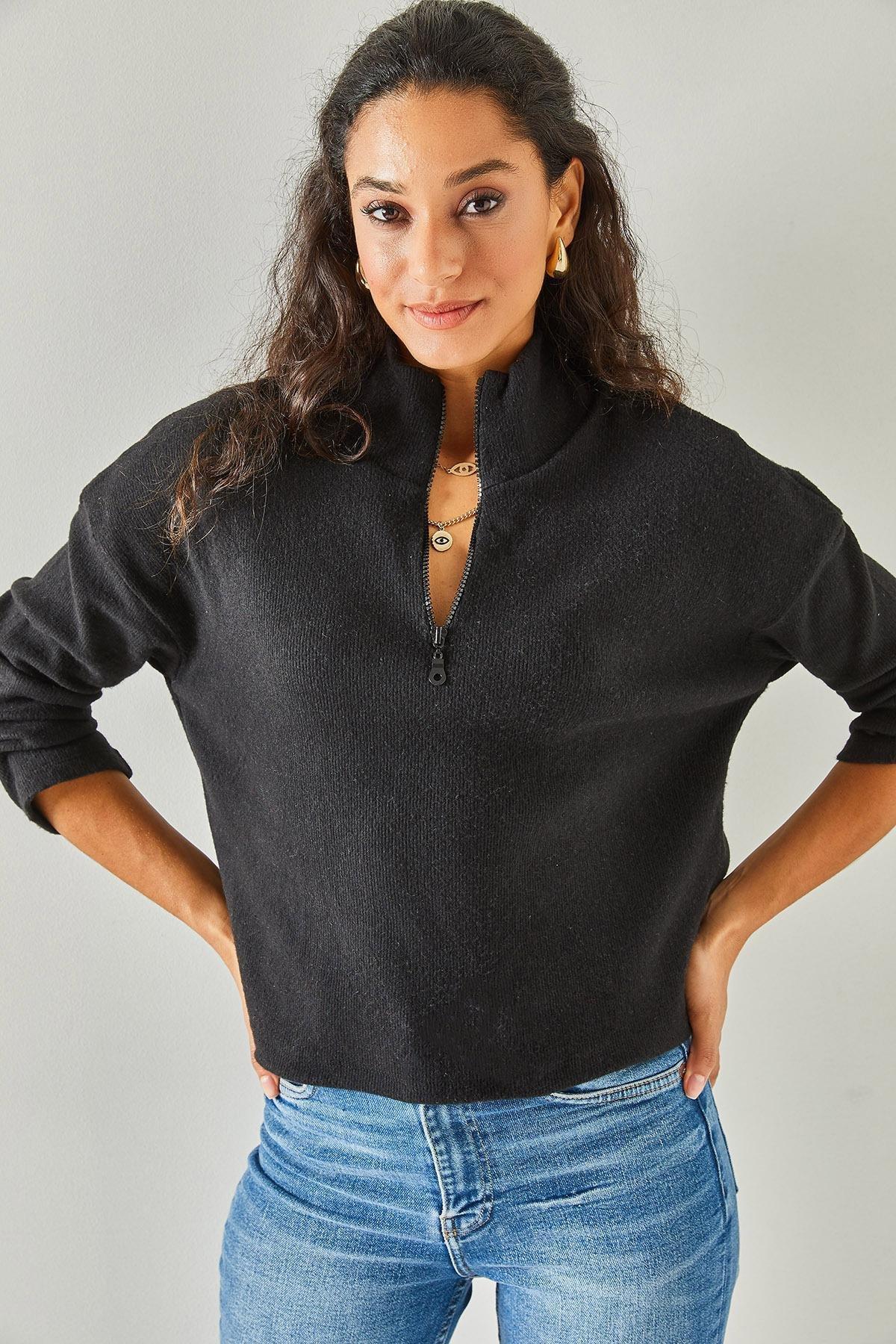 سترة بياقة عالية بملمس بارز، أسود, , large image number 2