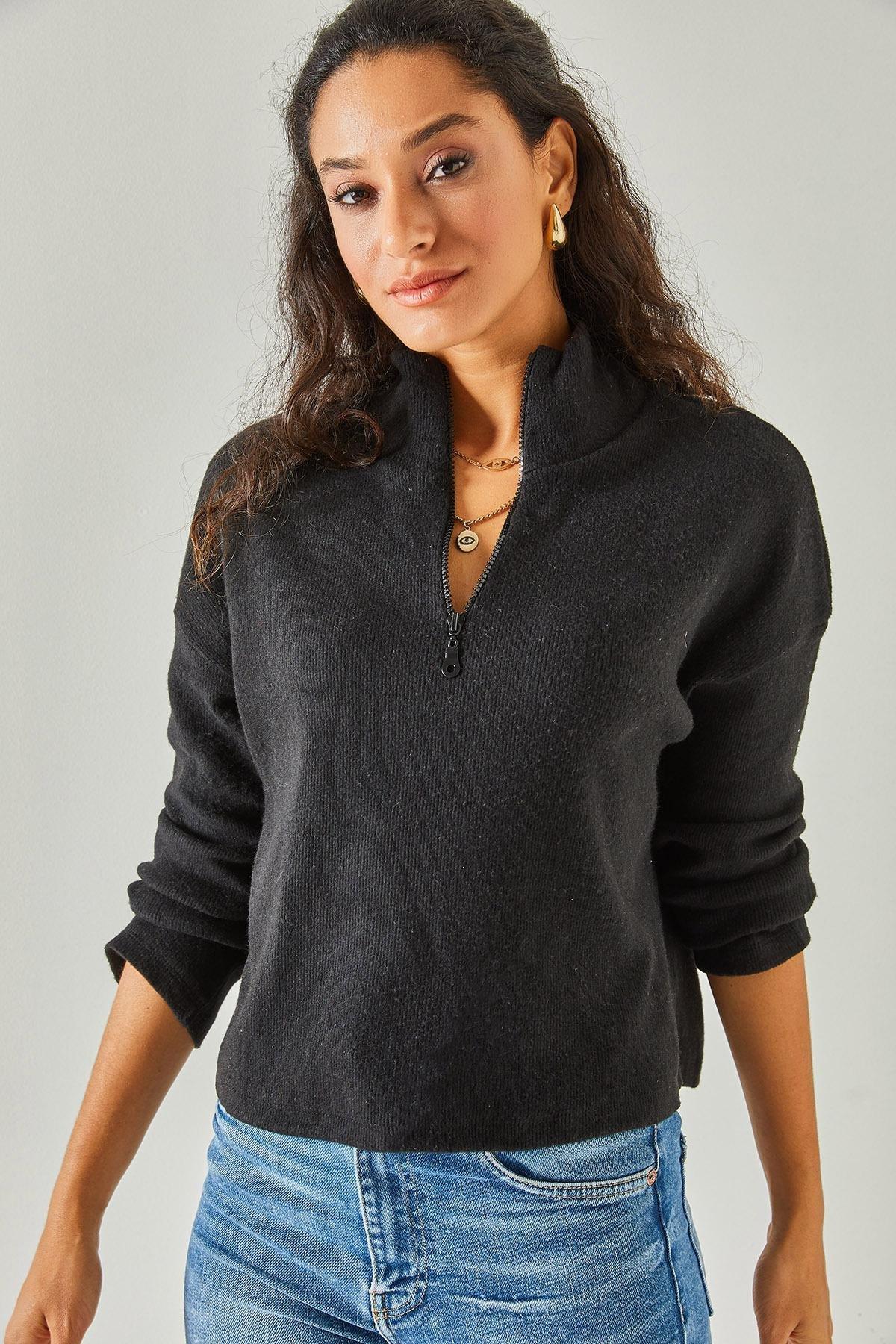سترة بياقة عالية بملمس بارز، أسود, , large image number 3