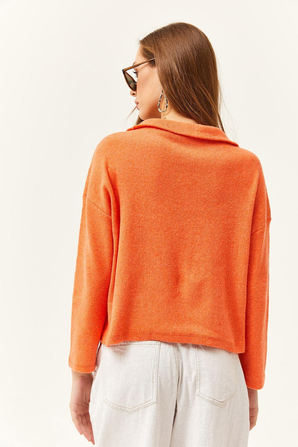 Orange Cropped Zipper Sweater, Orange, large image number 2