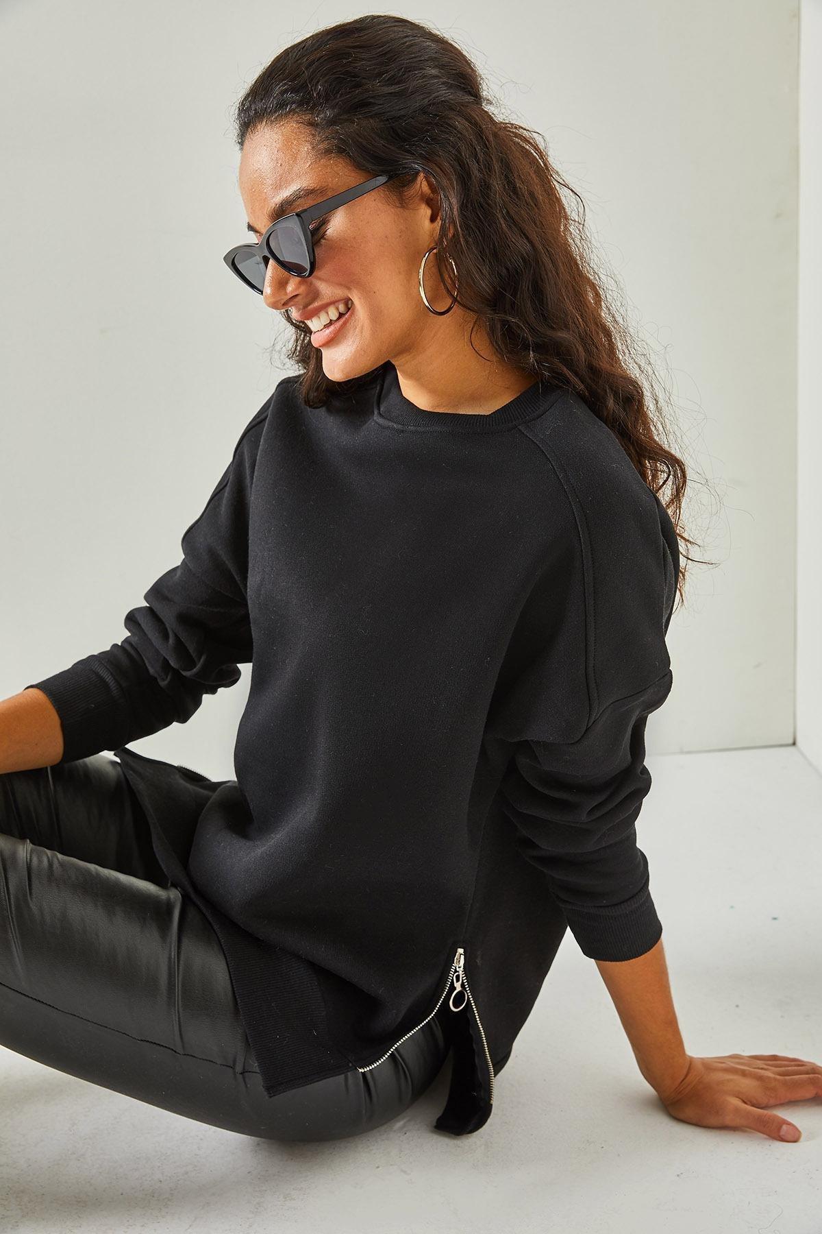 Black Inside Fleece Sweatshirt, BLACK, large image number 3