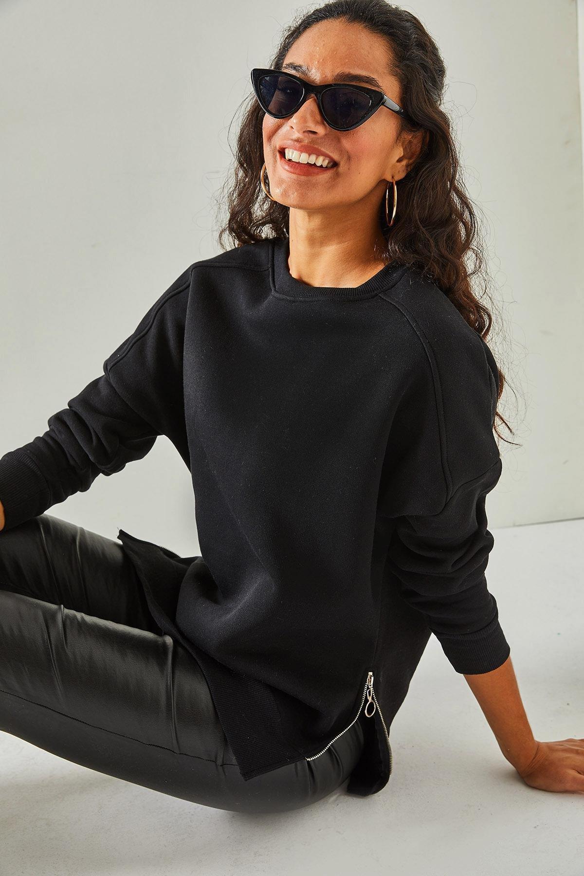 Black Inside Fleece Sweatshirt, BLACK, large image number 4