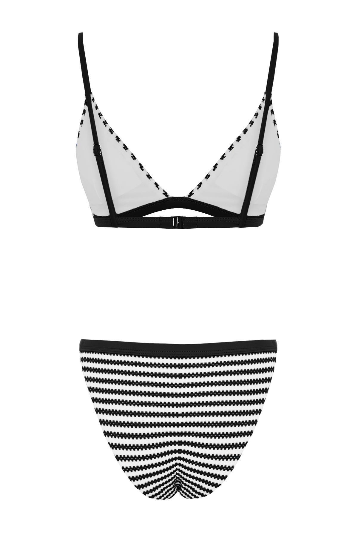 Multicolour Striped Triangle Textured Bikini Set, , large image number 6