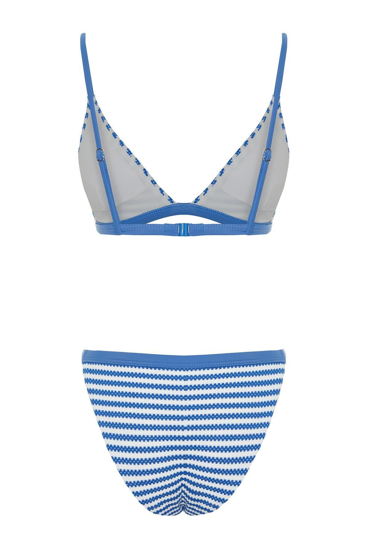 Multicolour Striped Triangle Textured Bikini Set, , large image number 6