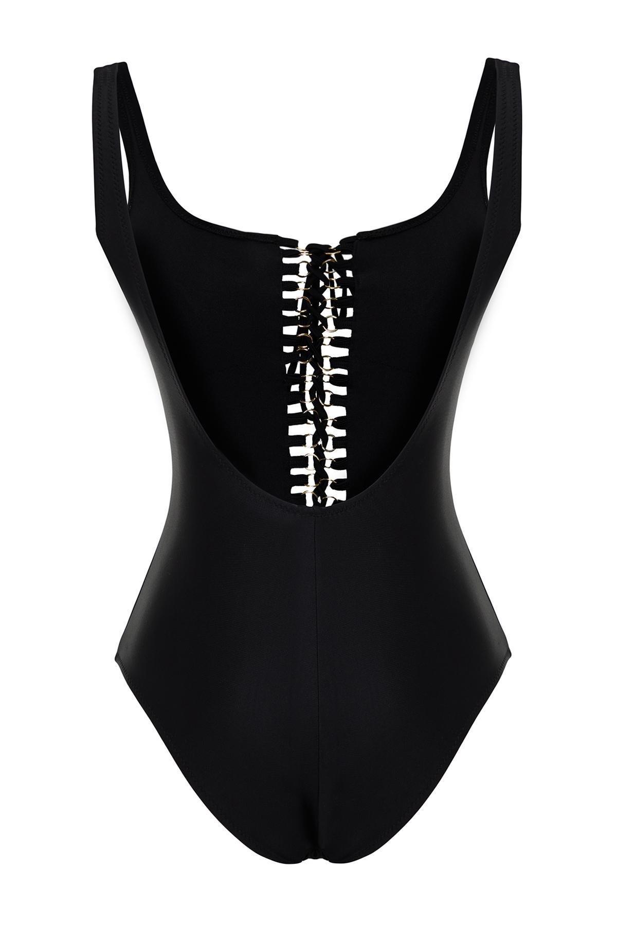 Black Square Neck Accessory Swimsuit, C101_2094, large image number 5