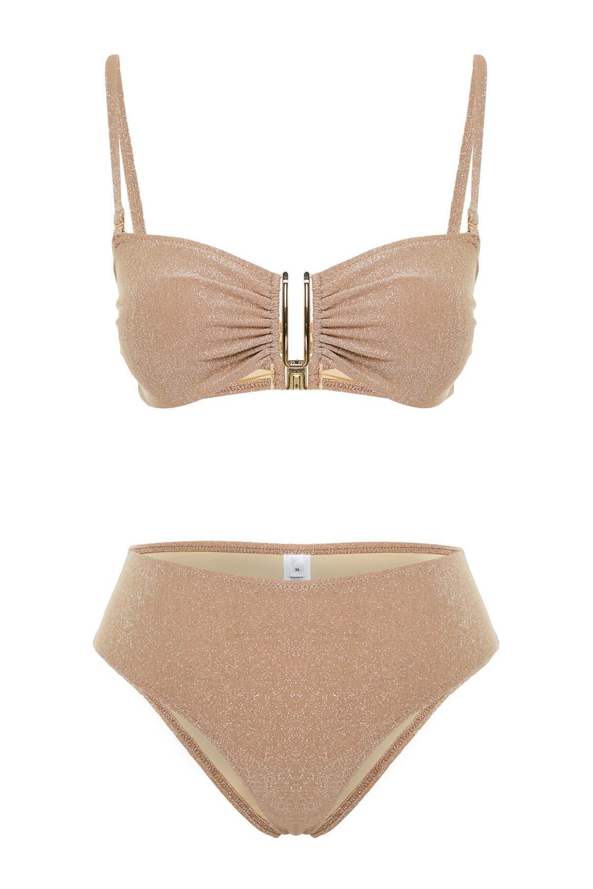 Beige High Leg Brazilian Bikini Set, , large image number 4