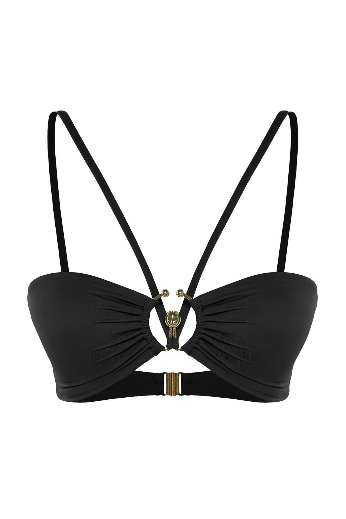 Trendyol - Black Strapless Accessorized Bikini Top