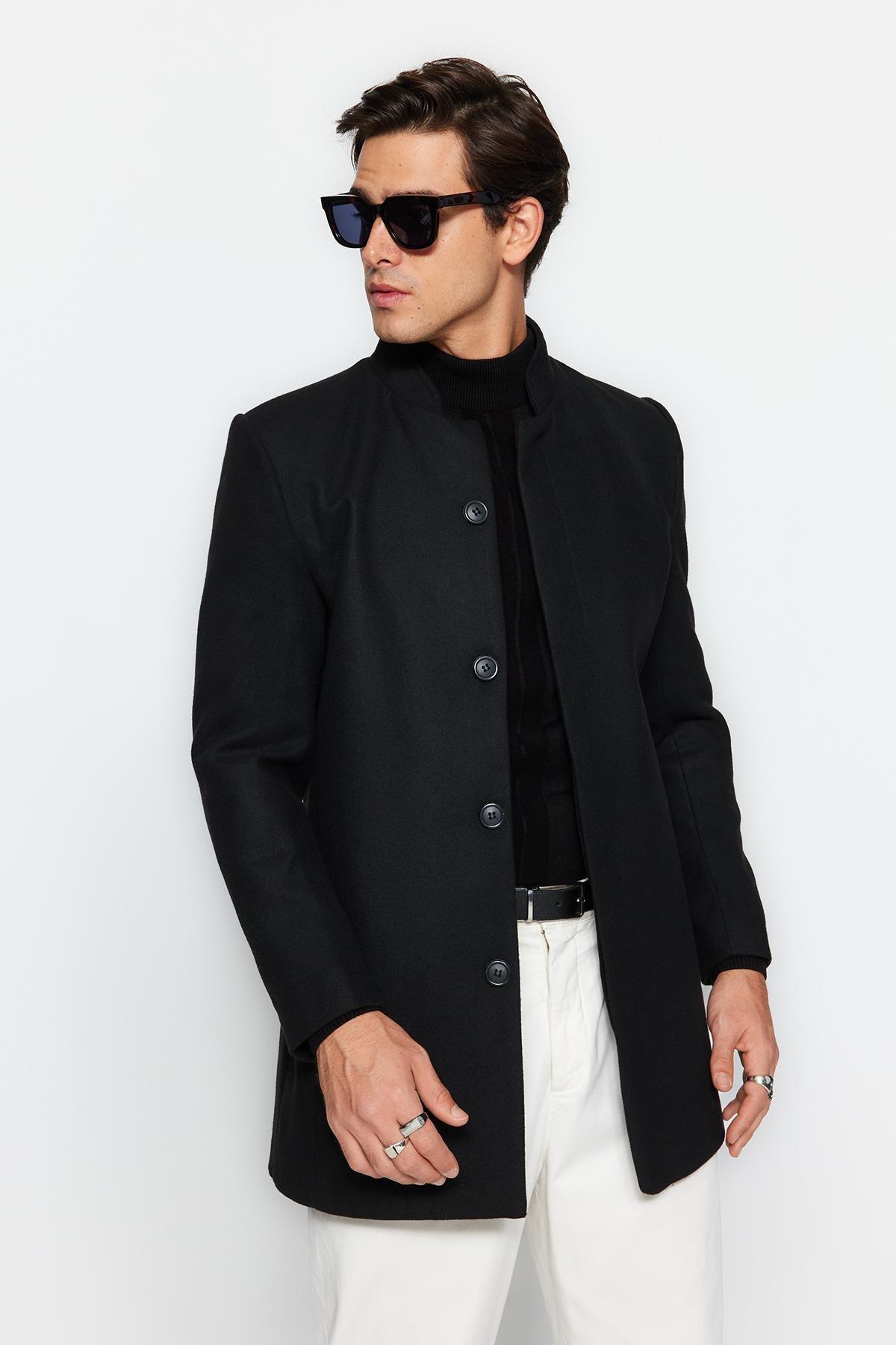 Black Collar Stamped Coat., , large image number 0