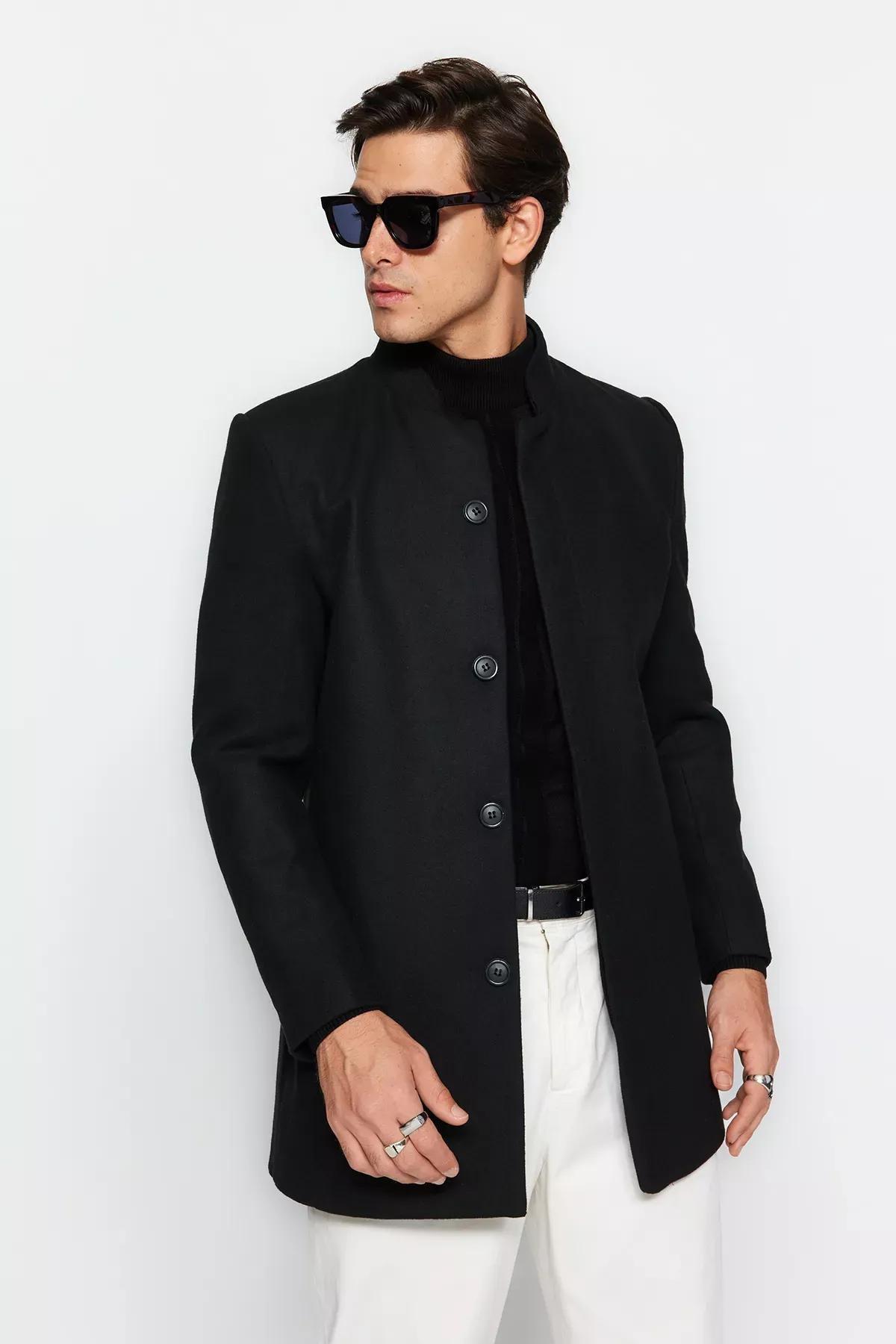 Black Collar Stamped Coat., , large image number 0