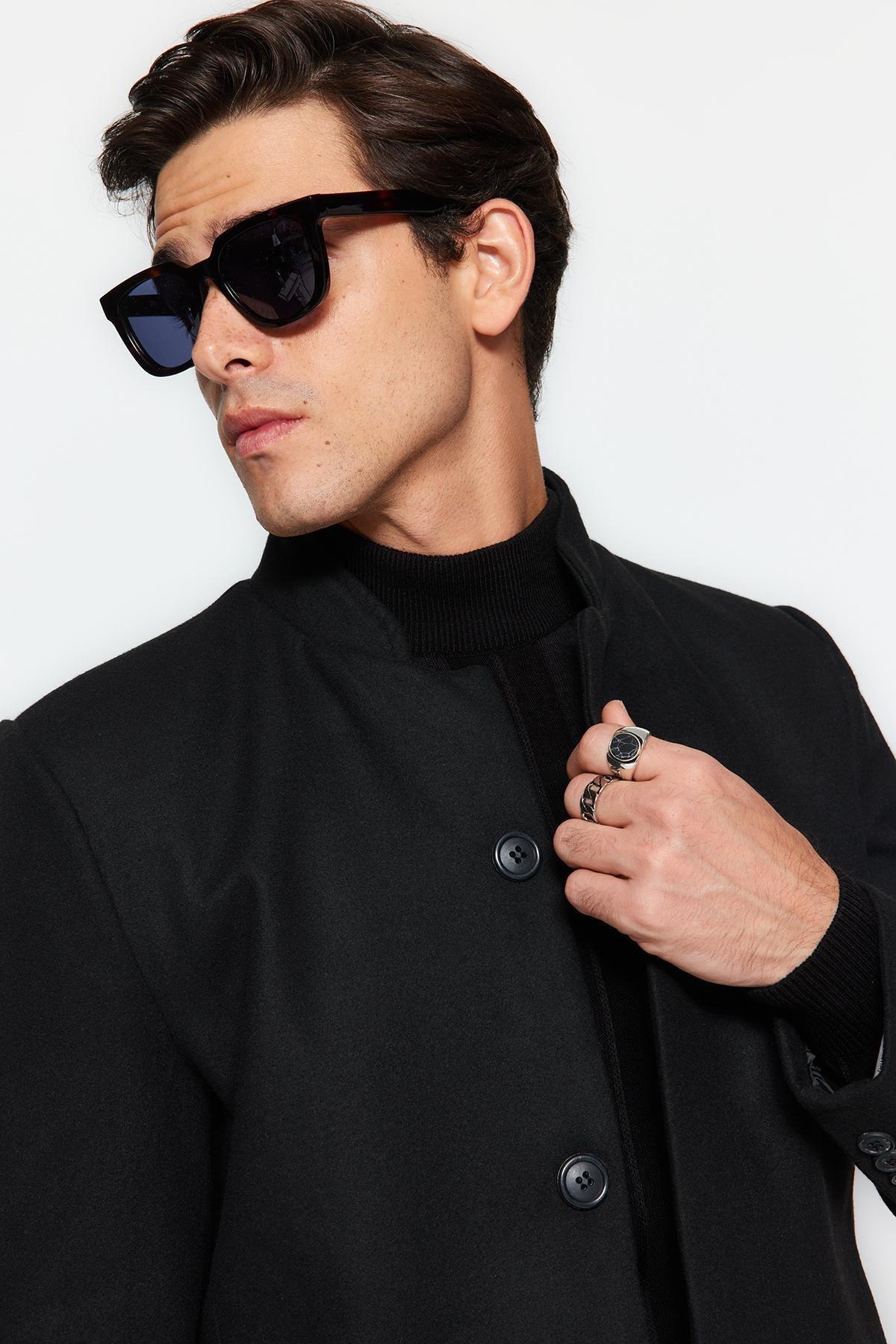 Black Collar Stamped Coat., , large image number 1