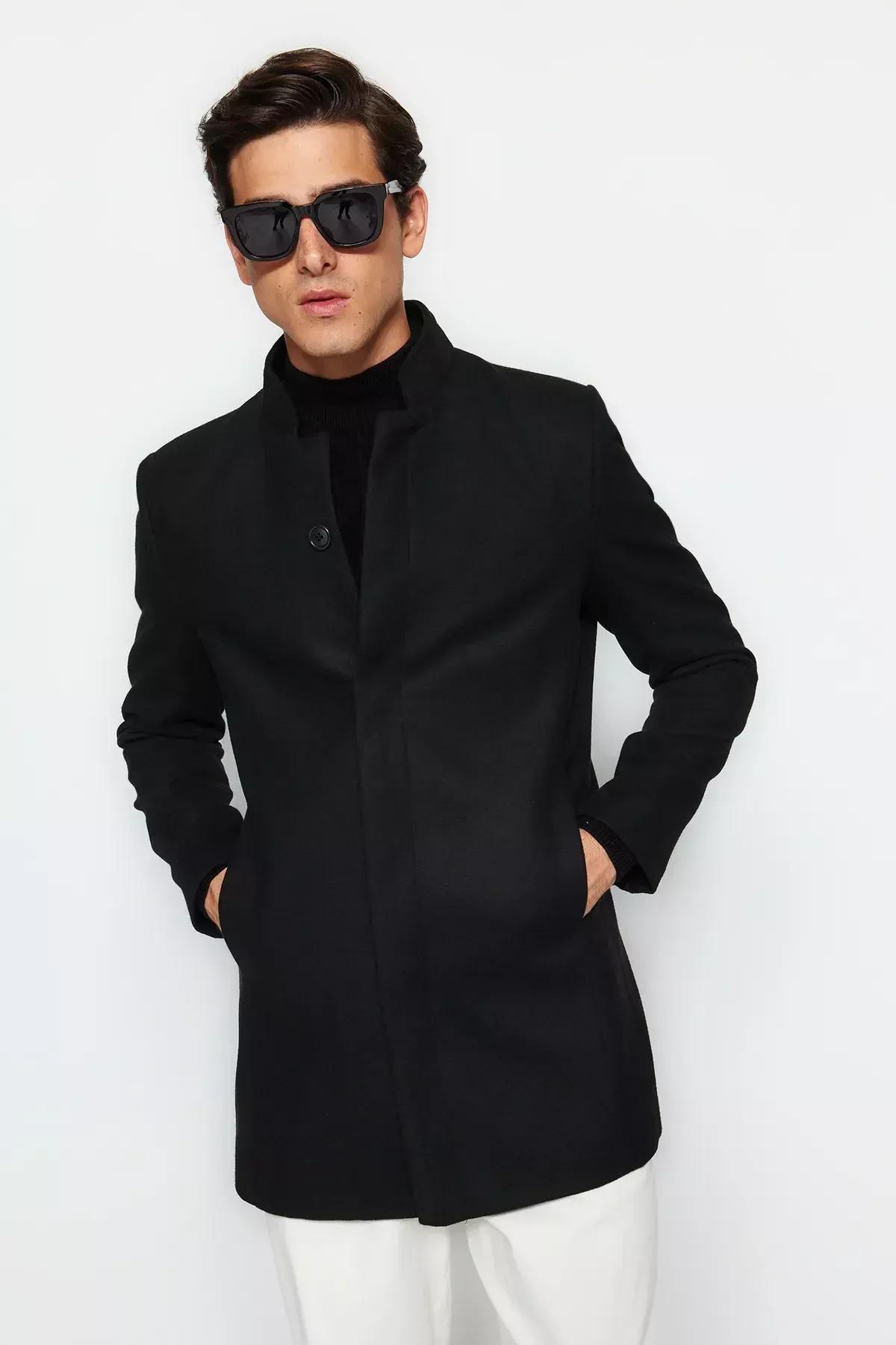 Black Collar Stamped Coat., BLACK, medium