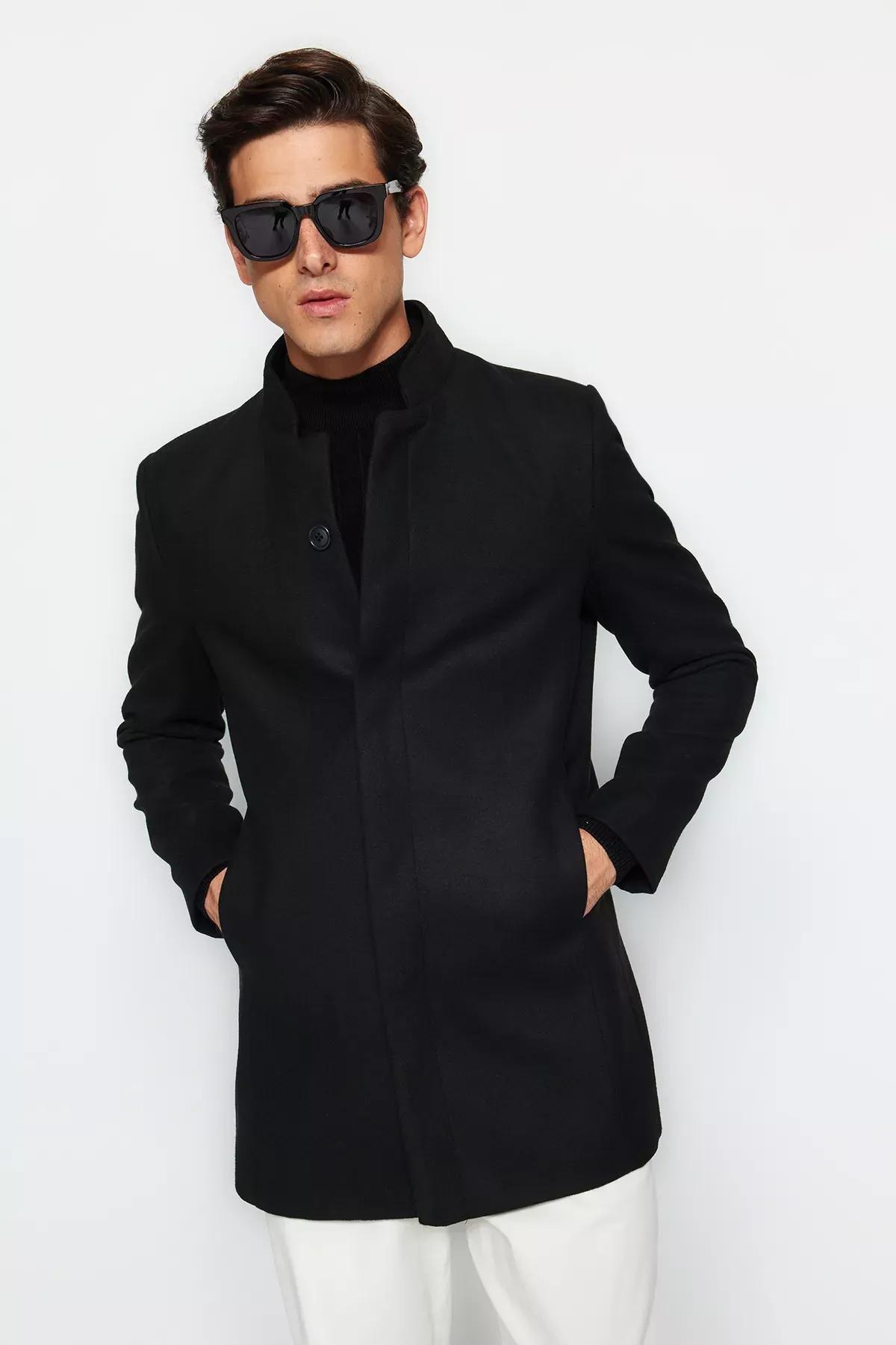 Black Collar Stamped Coat., BLACK, large image number 3
