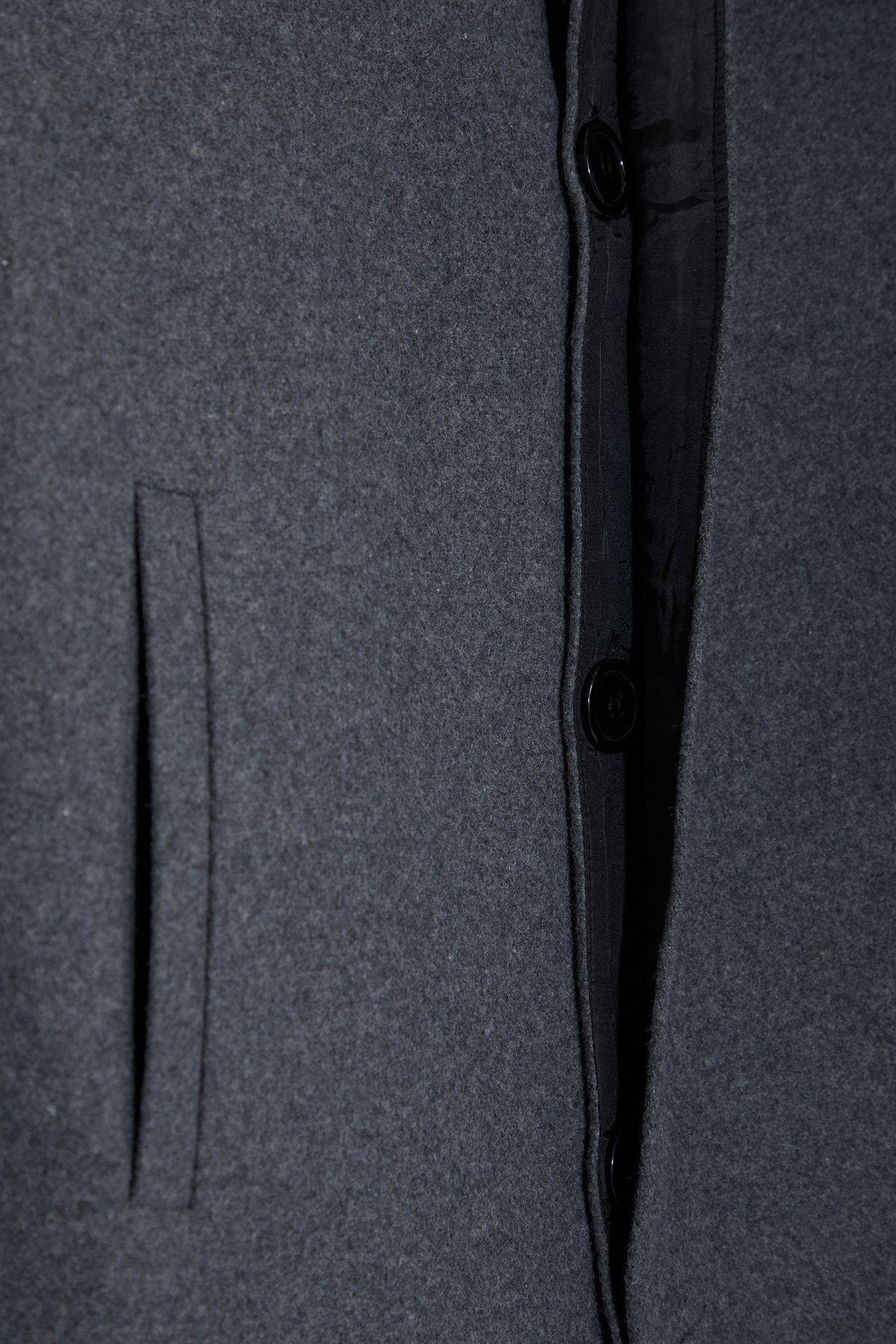Grey Slim Fit Stand-up Collar Coat, , large image number 5