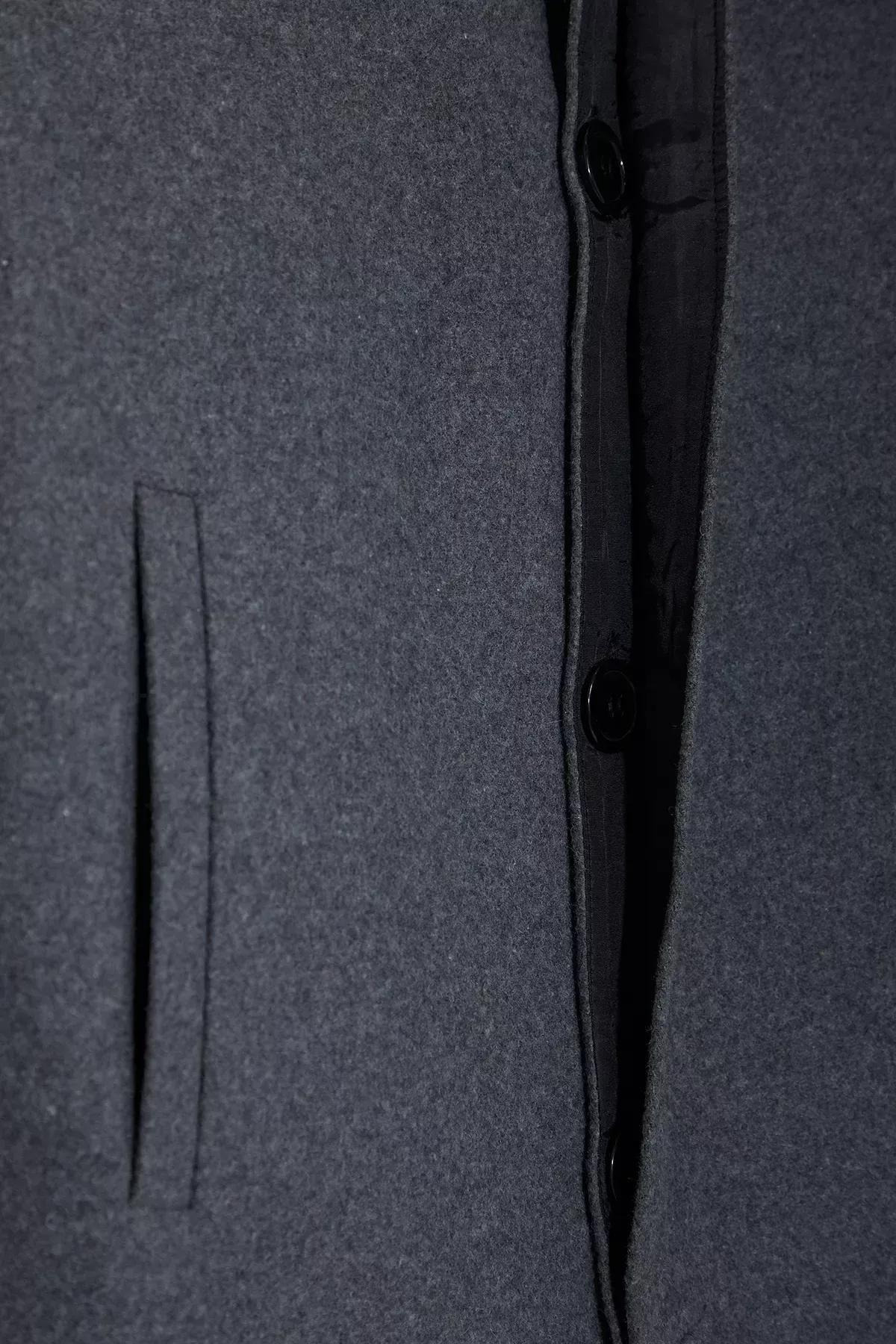 Grey Slim Fit Stand-up Collar Coat, , large image number 5