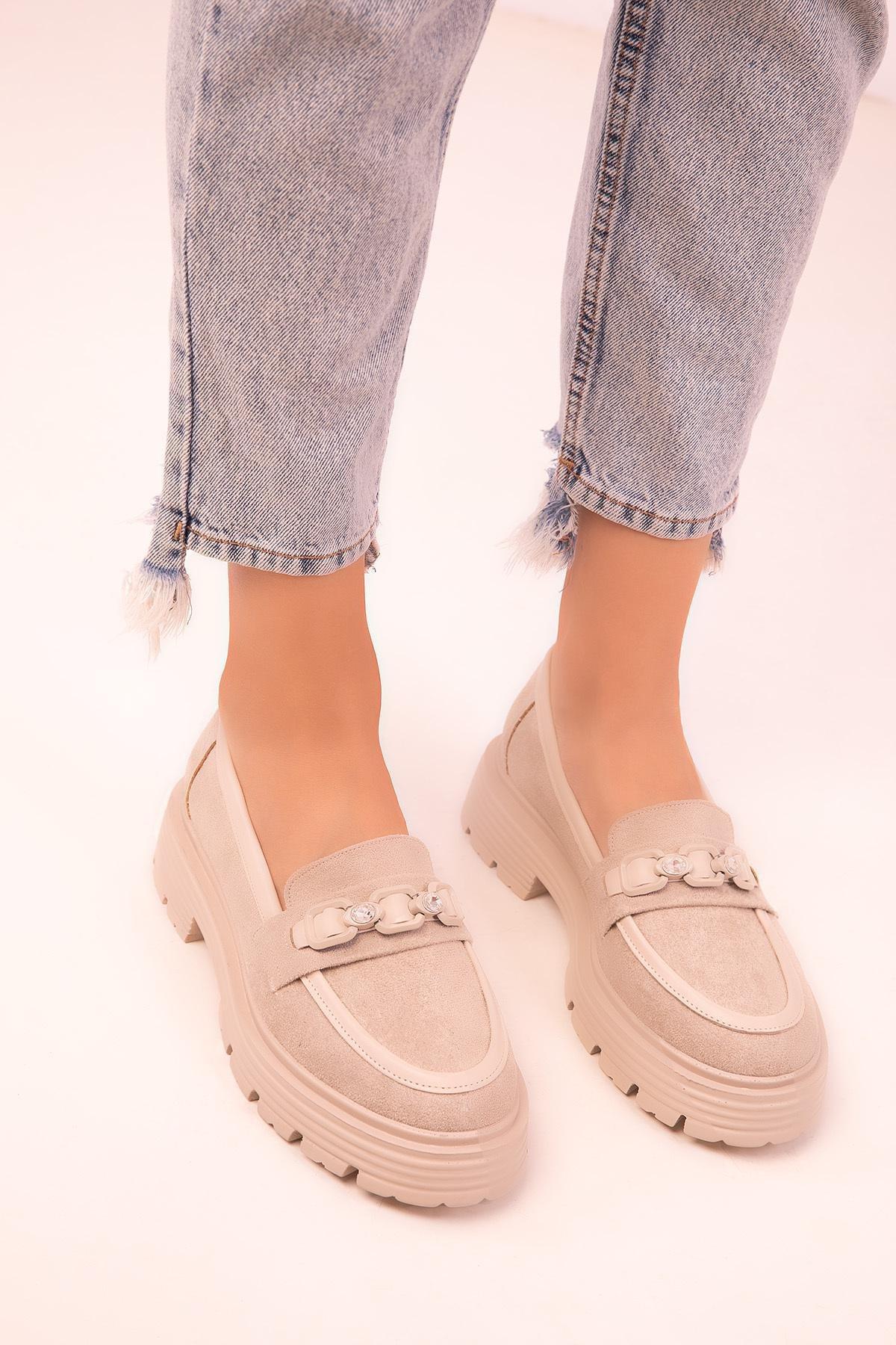 Beige Chain Details Suede Loafer, C101_3847, large image number 2