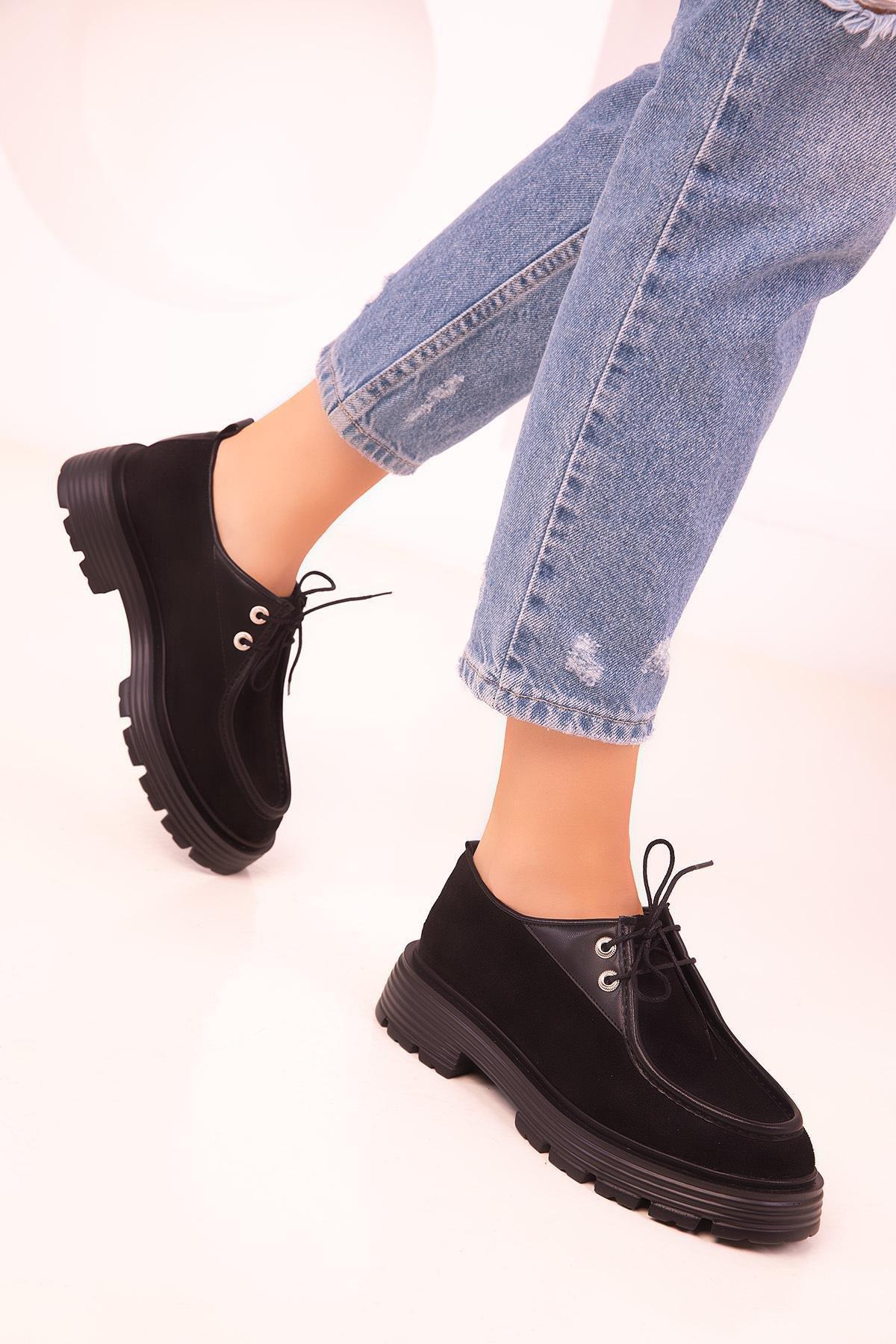 Black Lace-Up Suede Casual Shoes, , large image number 2