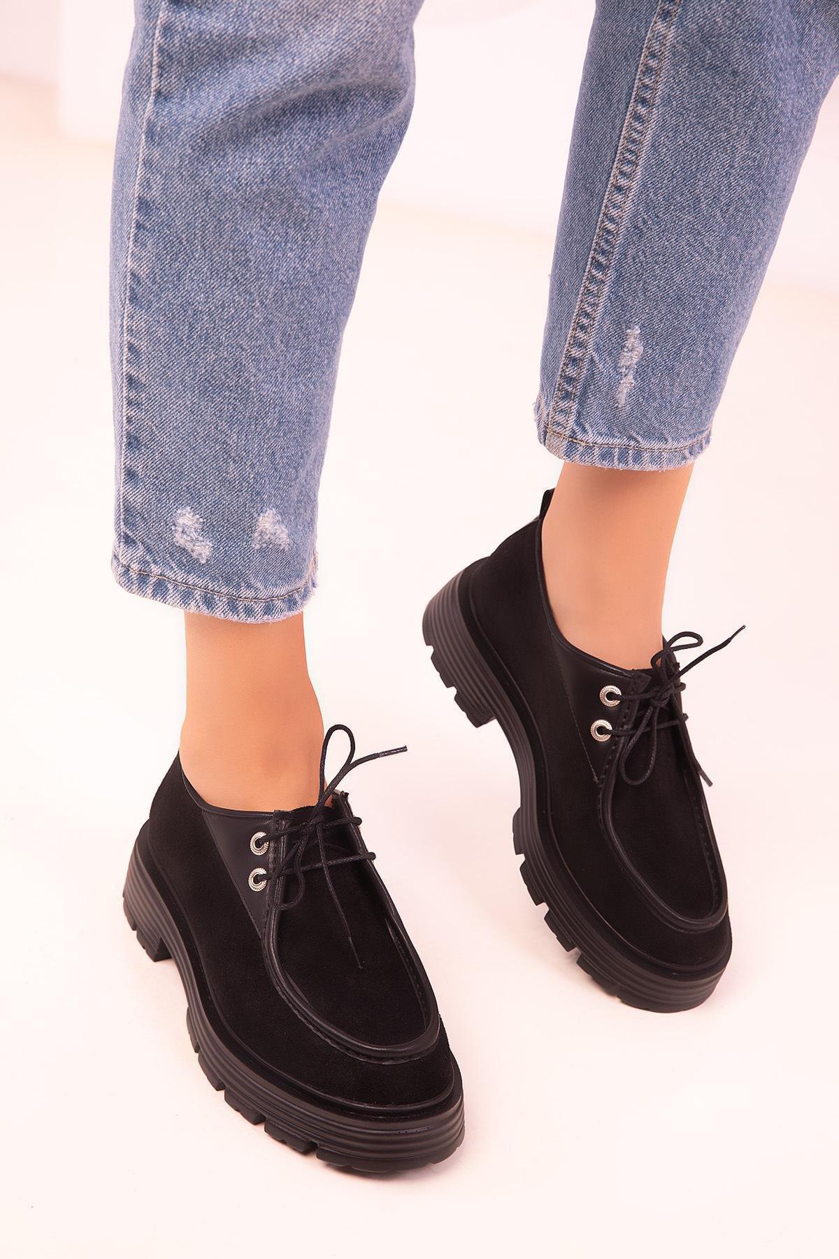 Black Lace-Up Suede Casual Shoes, , large image number 3