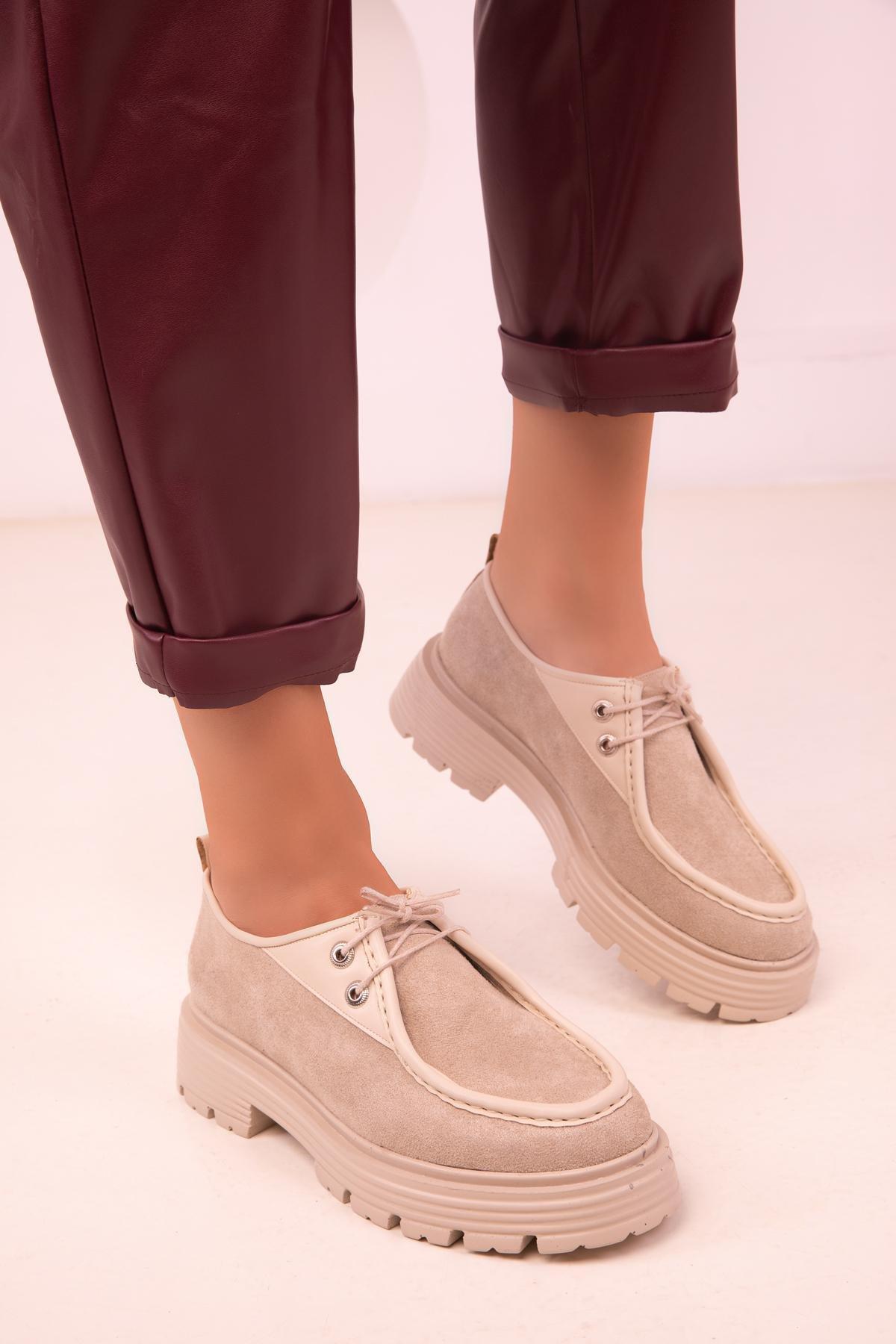 SOHO - Beige Lace-Up Suede Casual Shoes