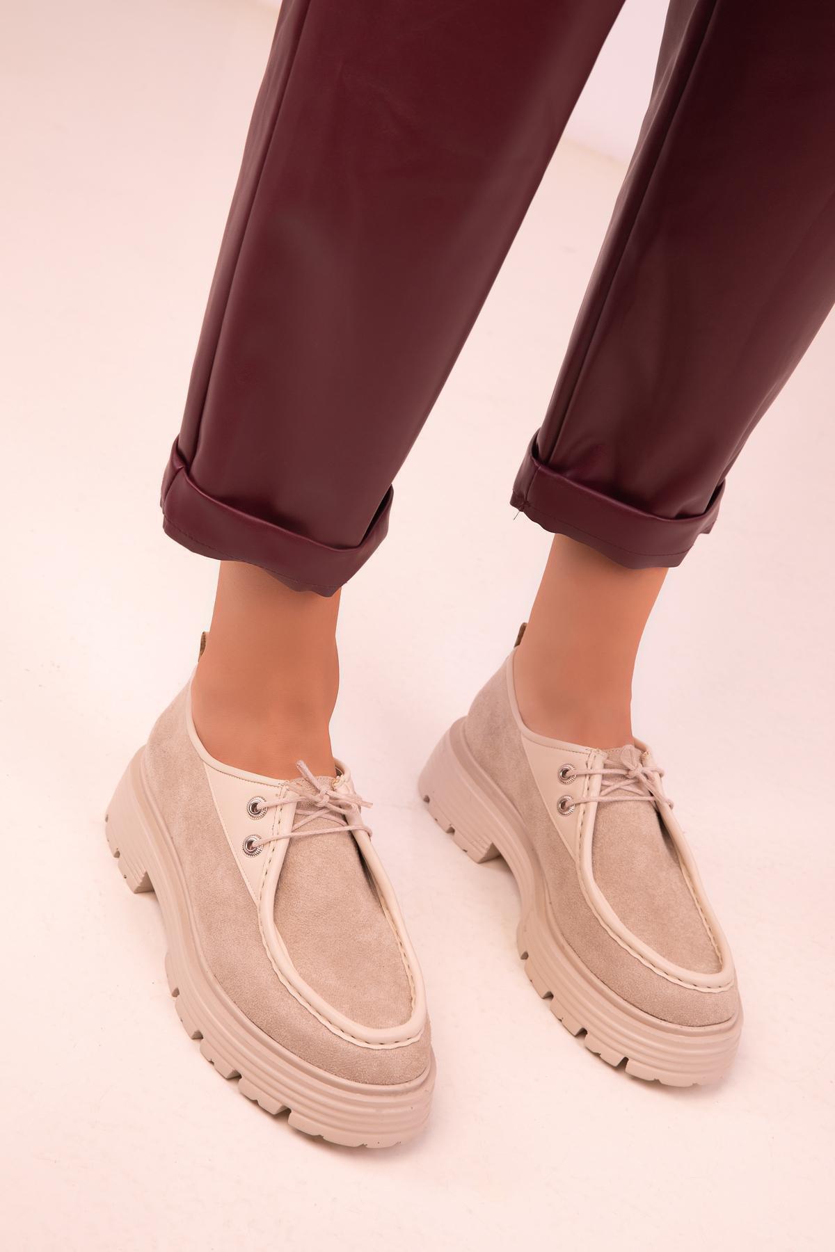 SOHO - Beige Lace-Up Suede Casual Shoes