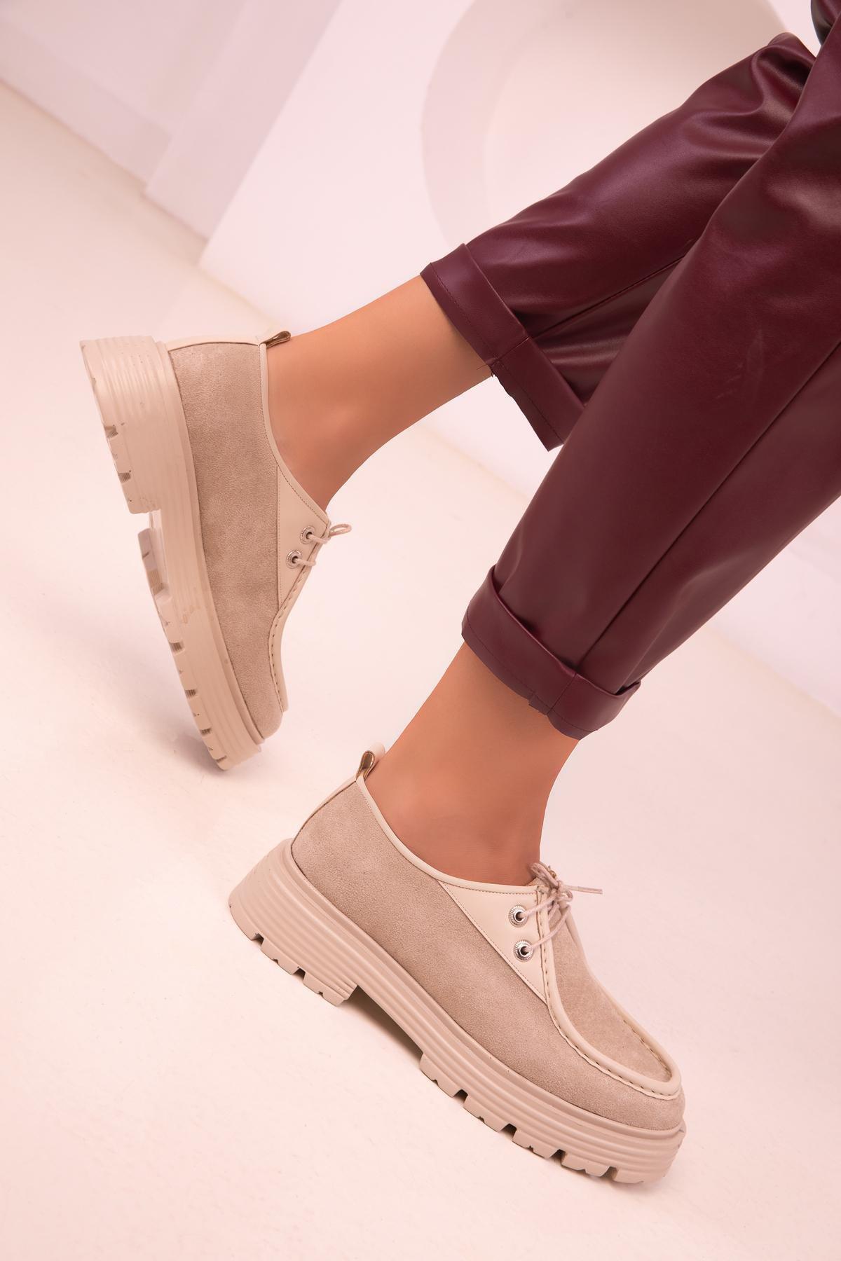 SOHO - Beige Lace-Up Suede Casual Shoes