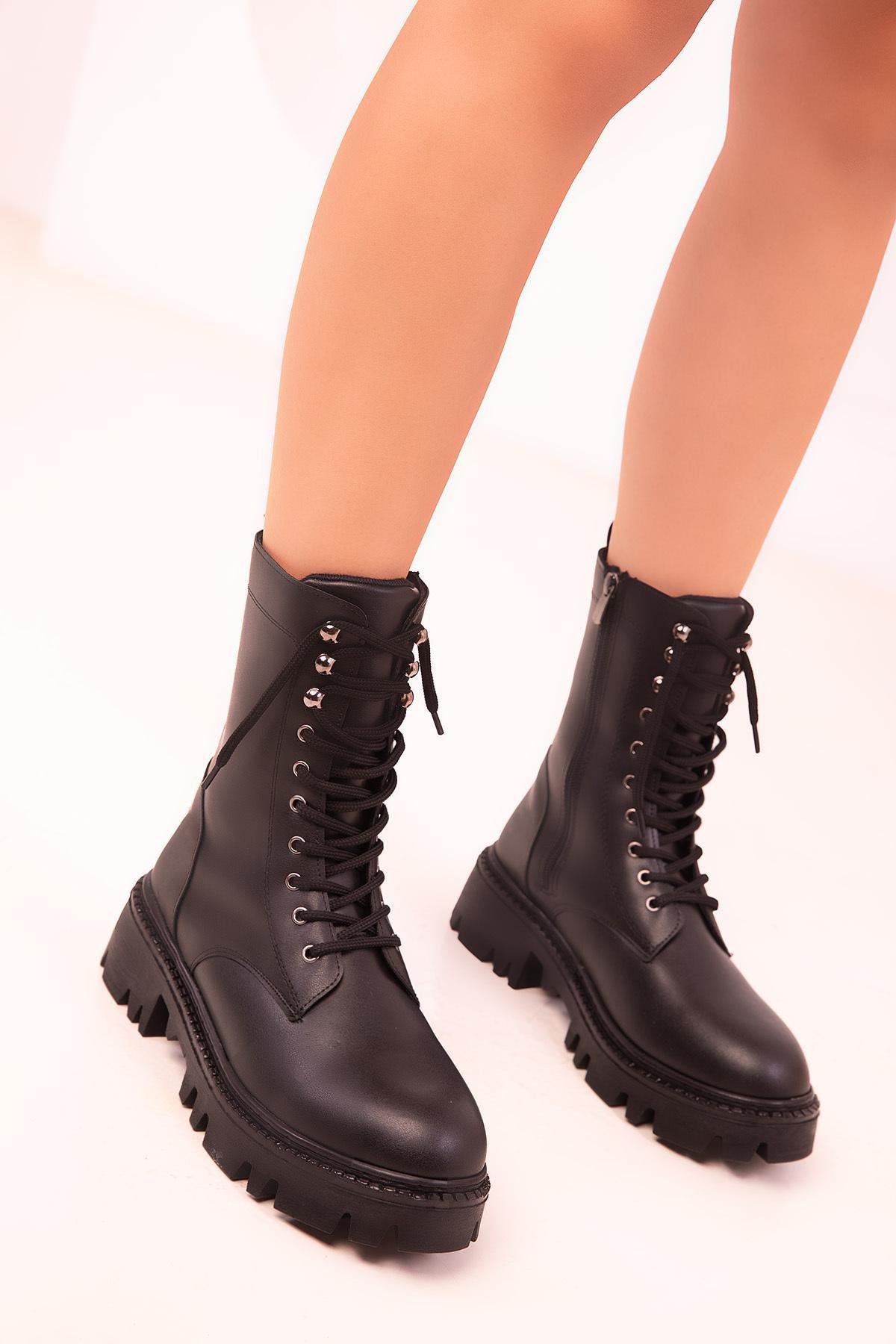 Black Flatform Ankle Boots, , large image number 4