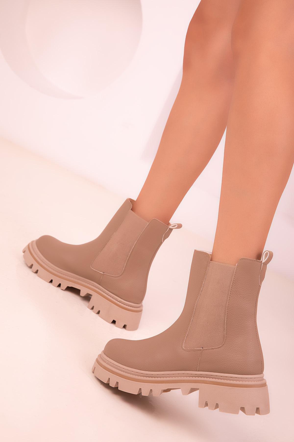 Beige Low Heel Ankle Boots, , large image number 2