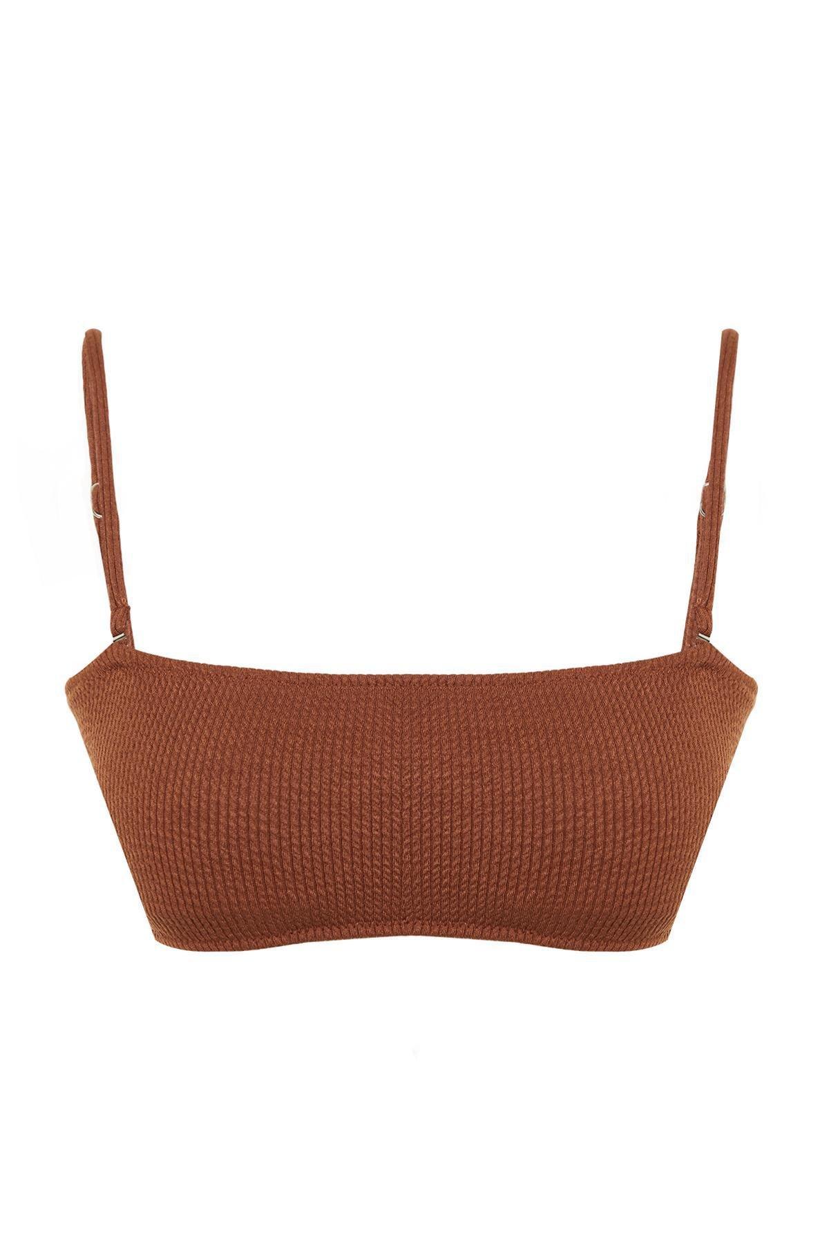 Brown Strapless Textured Bikini Top, , large image number 4