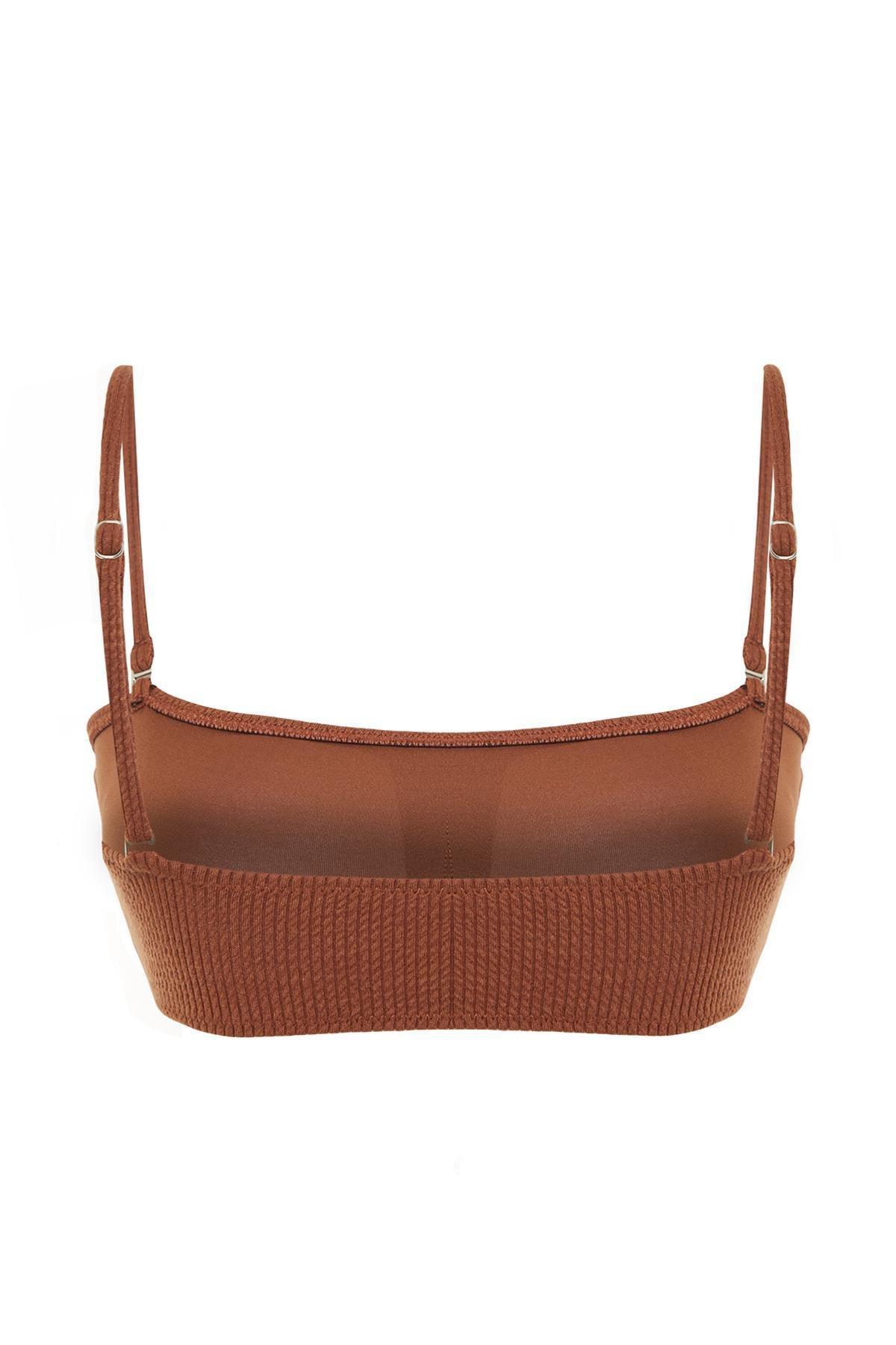 Brown Strapless Textured Bikini Top, , large image number 5
