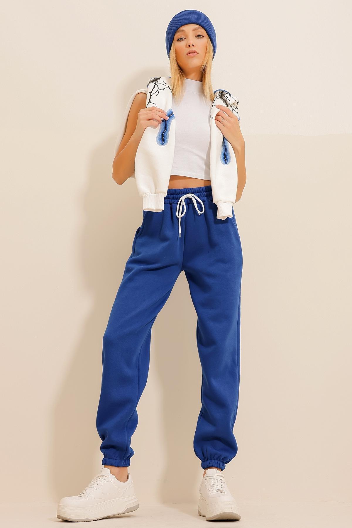 Womens Saks 3 Thread Inner Raised Jogging Sweatpants ALC-X10929, single, Sax, medium