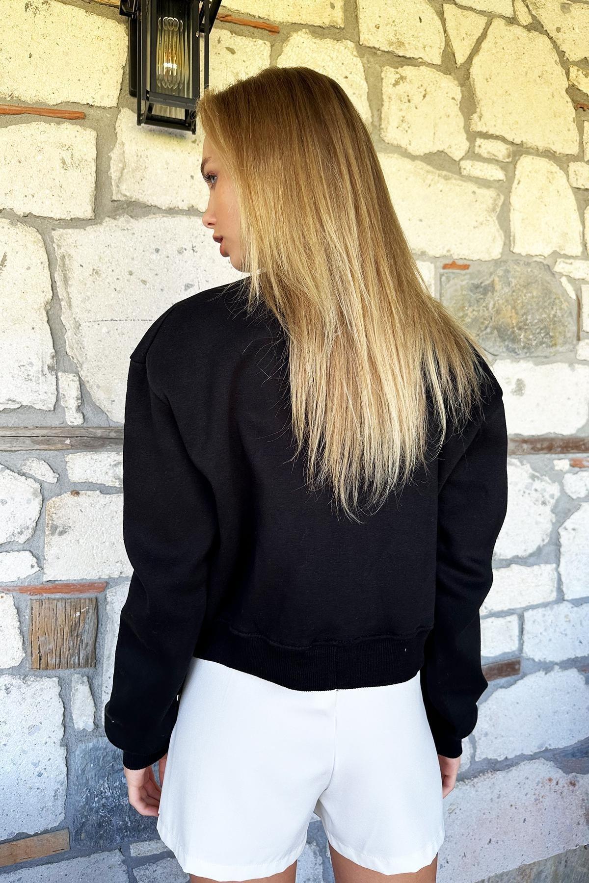 Black Snap Fastener Double Pocket Crop Jacket, C101_30, large image number 2